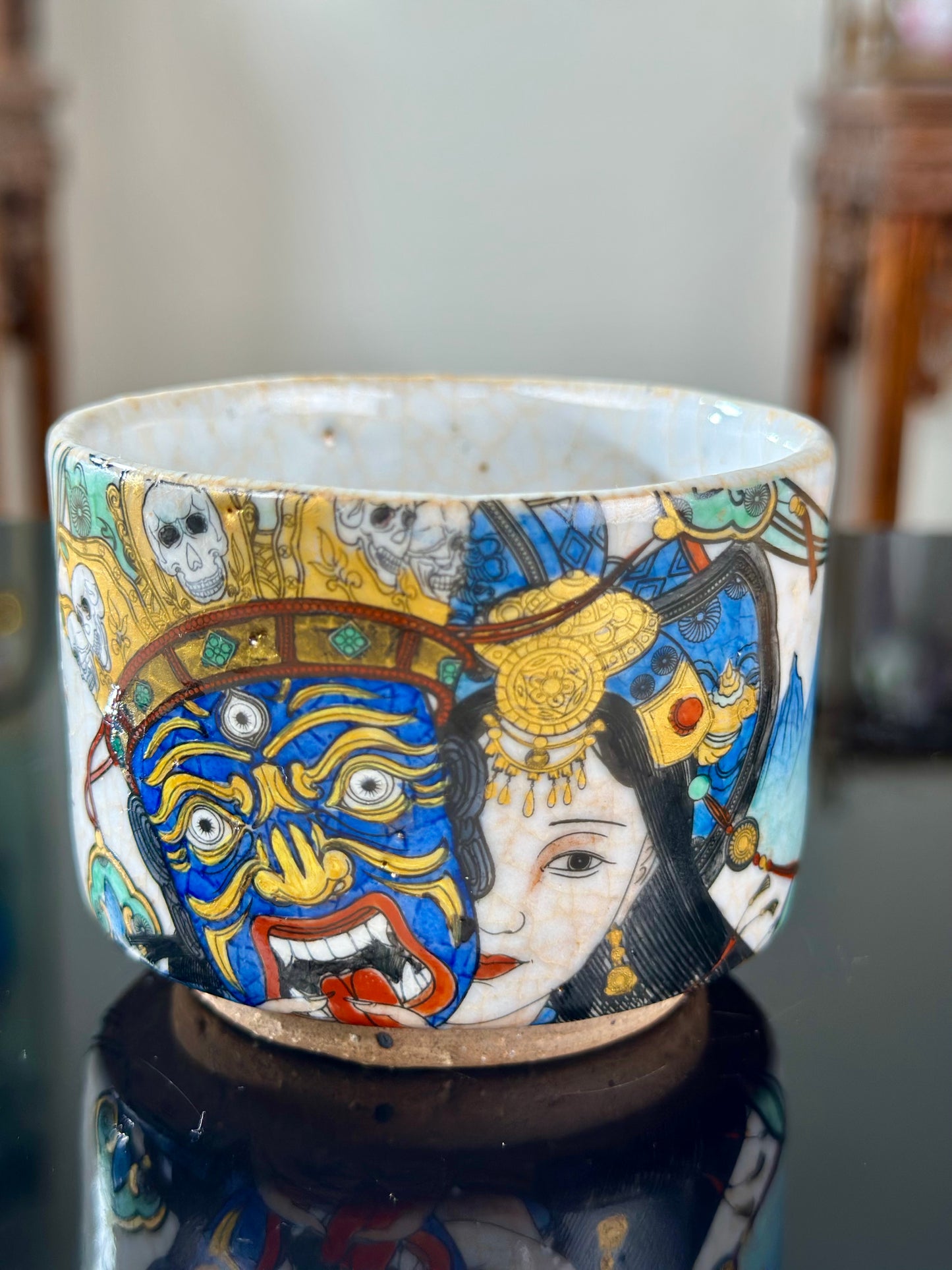 Handpainted Original Designed Chinese Tibetan Style Pottery Gaiwan Teacup Teapot Master Set