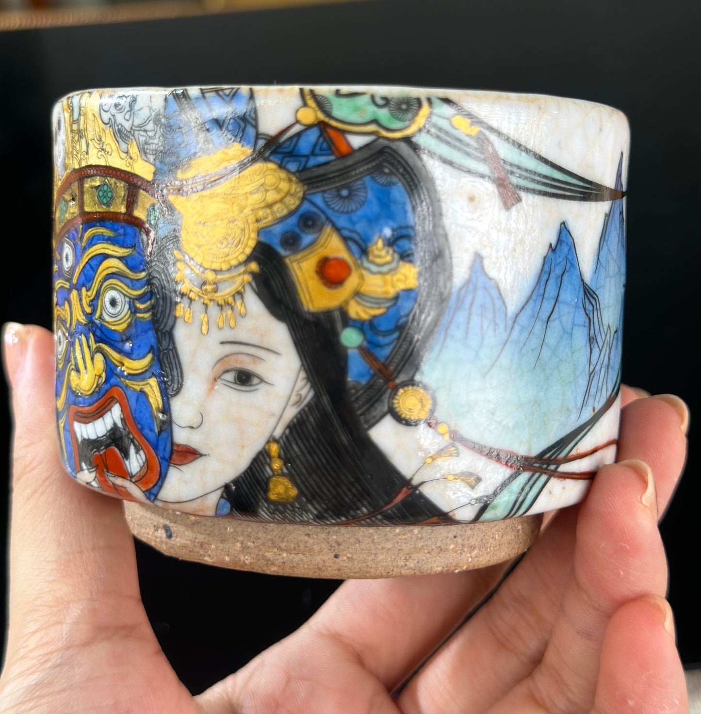 Handpainted Original Designed Chinese Tibetan Style Pottery Gaiwan Teacup Teapot Master Set