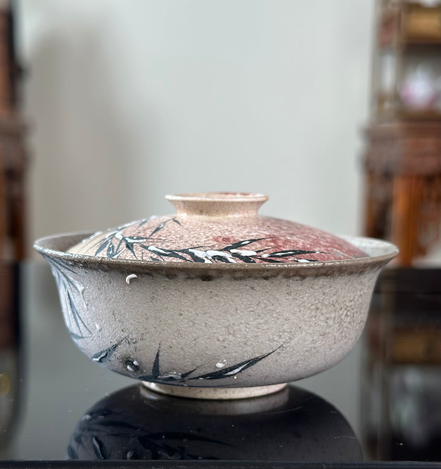Handmade Woodfired Original Designed Snowing Bamboo Pattern Artwork Gaiwan Teacup Teapot Set