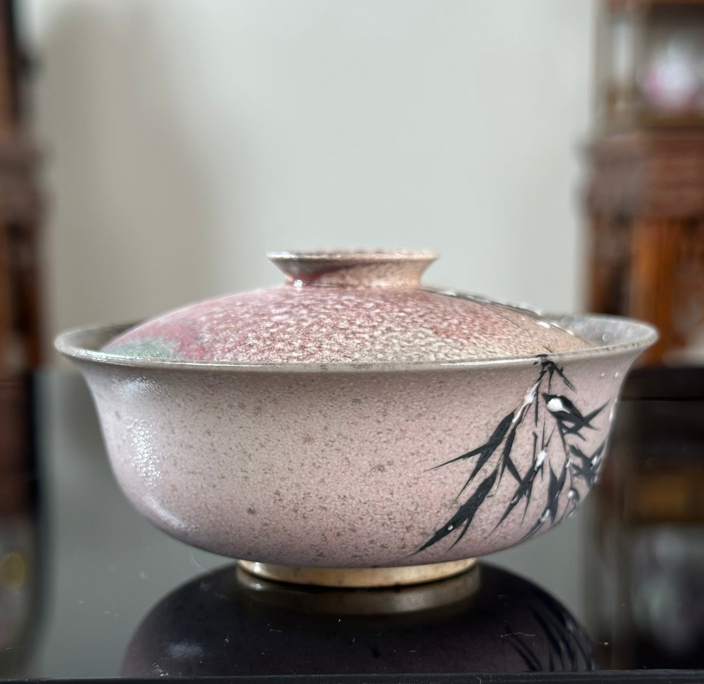 Handmade Woodfired Original Designed Snowing Bamboo Pattern Artwork Gaiwan Teacup Teapot Set