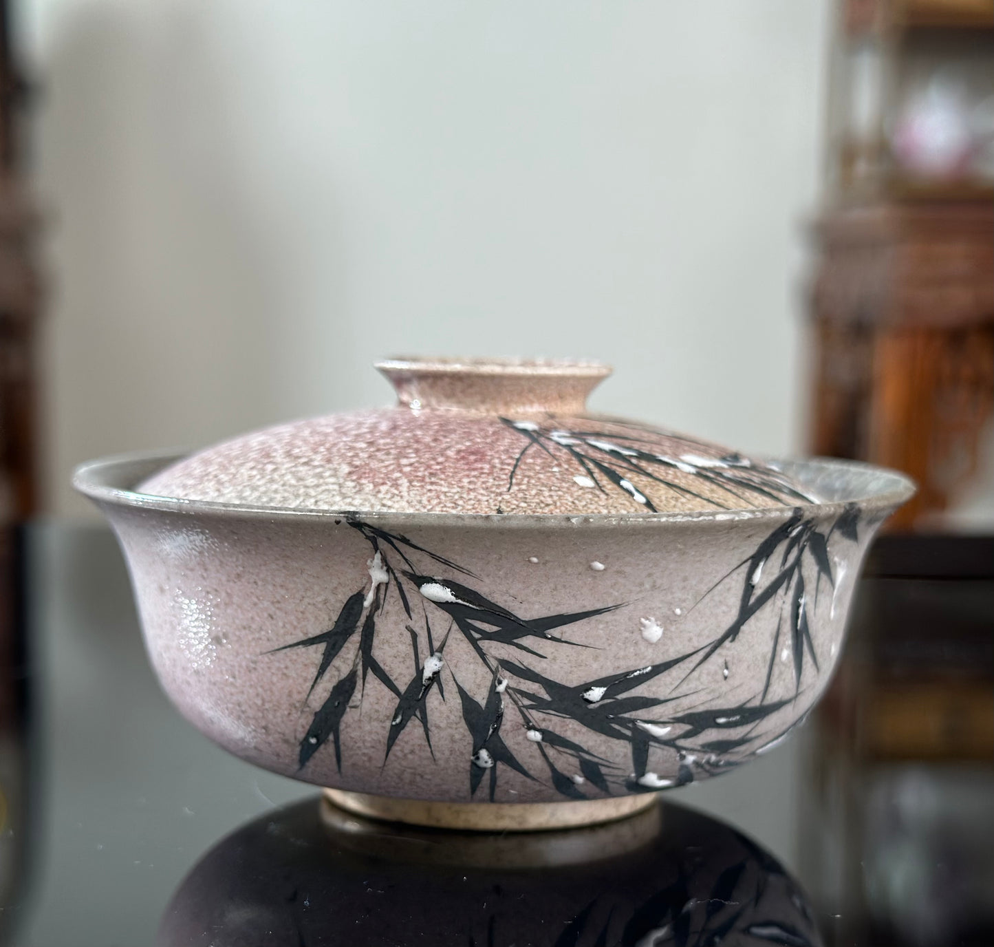 Handmade Woodfired Original Designed Snowing Bamboo Pattern Artwork Gaiwan Teacup Teapot Set