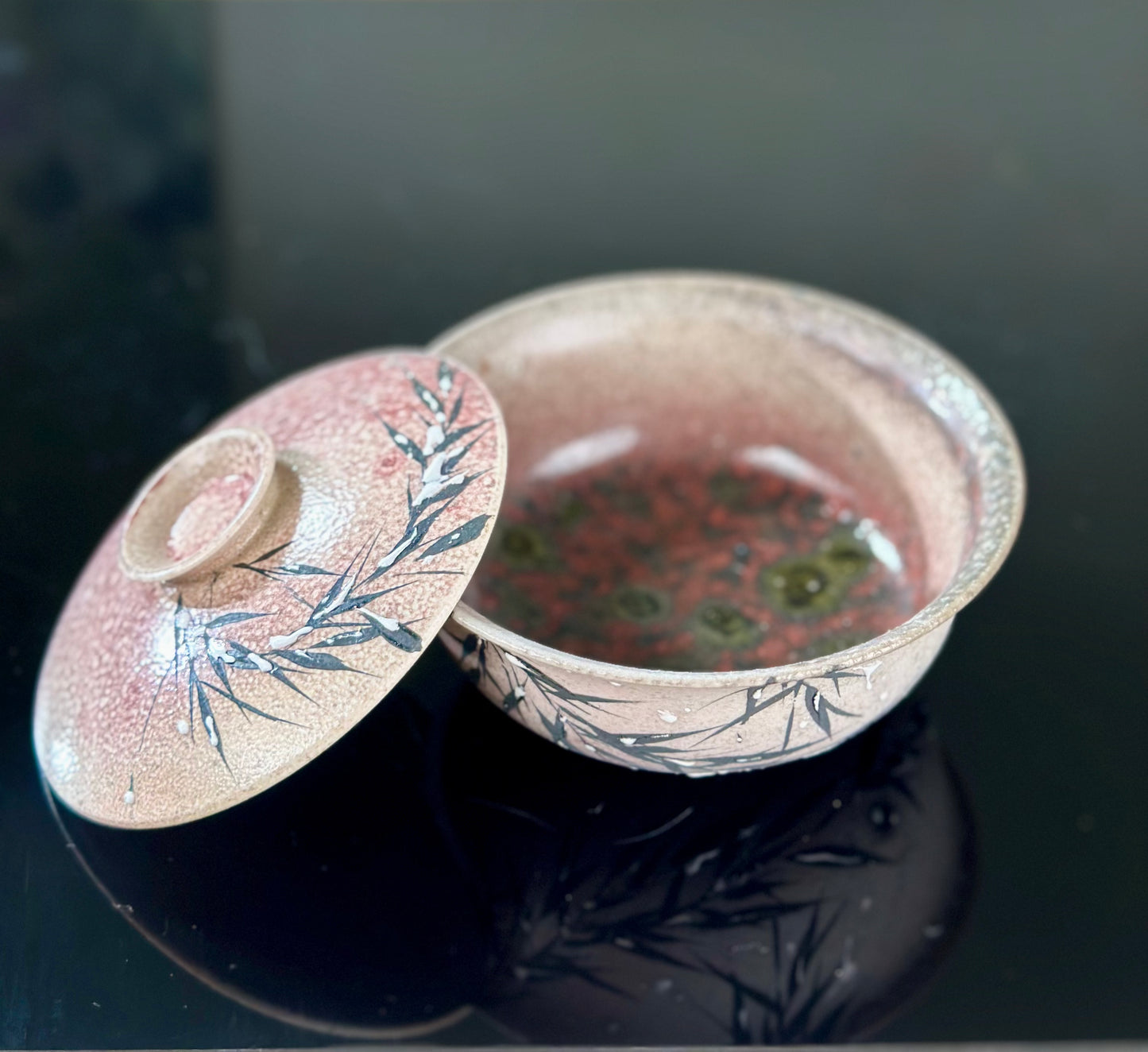Handmade Woodfired Original Designed Snowing Bamboo Pattern Artwork Gaiwan Teacup Teapot Set