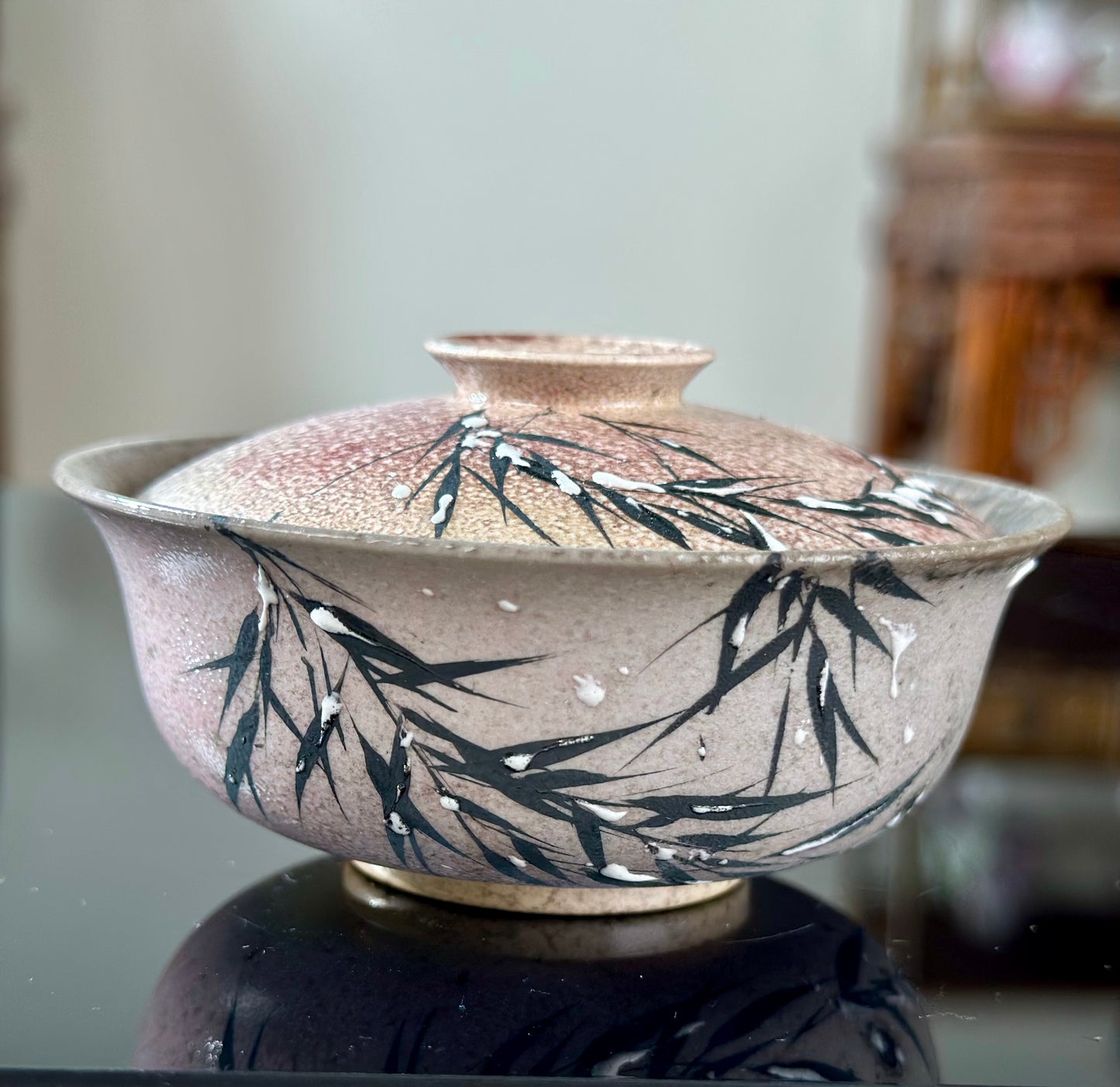 Handmade Woodfired Original Designed Snowing Bamboo Pattern Artwork Gaiwan Teacup Teapot Set