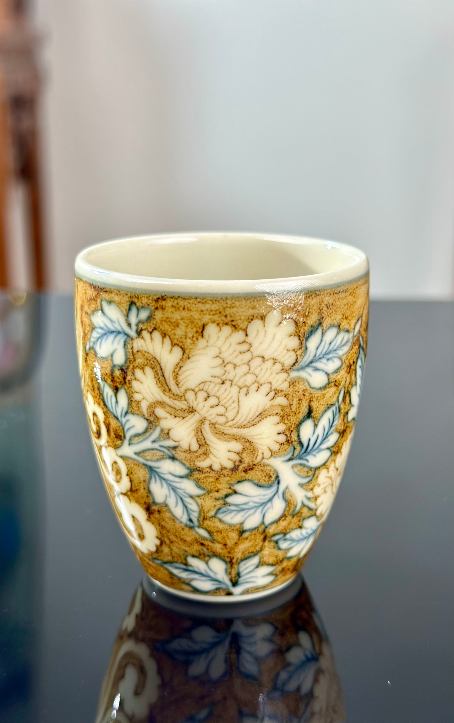 Handpainted Chinese Luxious Blue White Porcelain Underglaze Gold Youlijin Traditional Phoeni Pattern Artwork Teacup