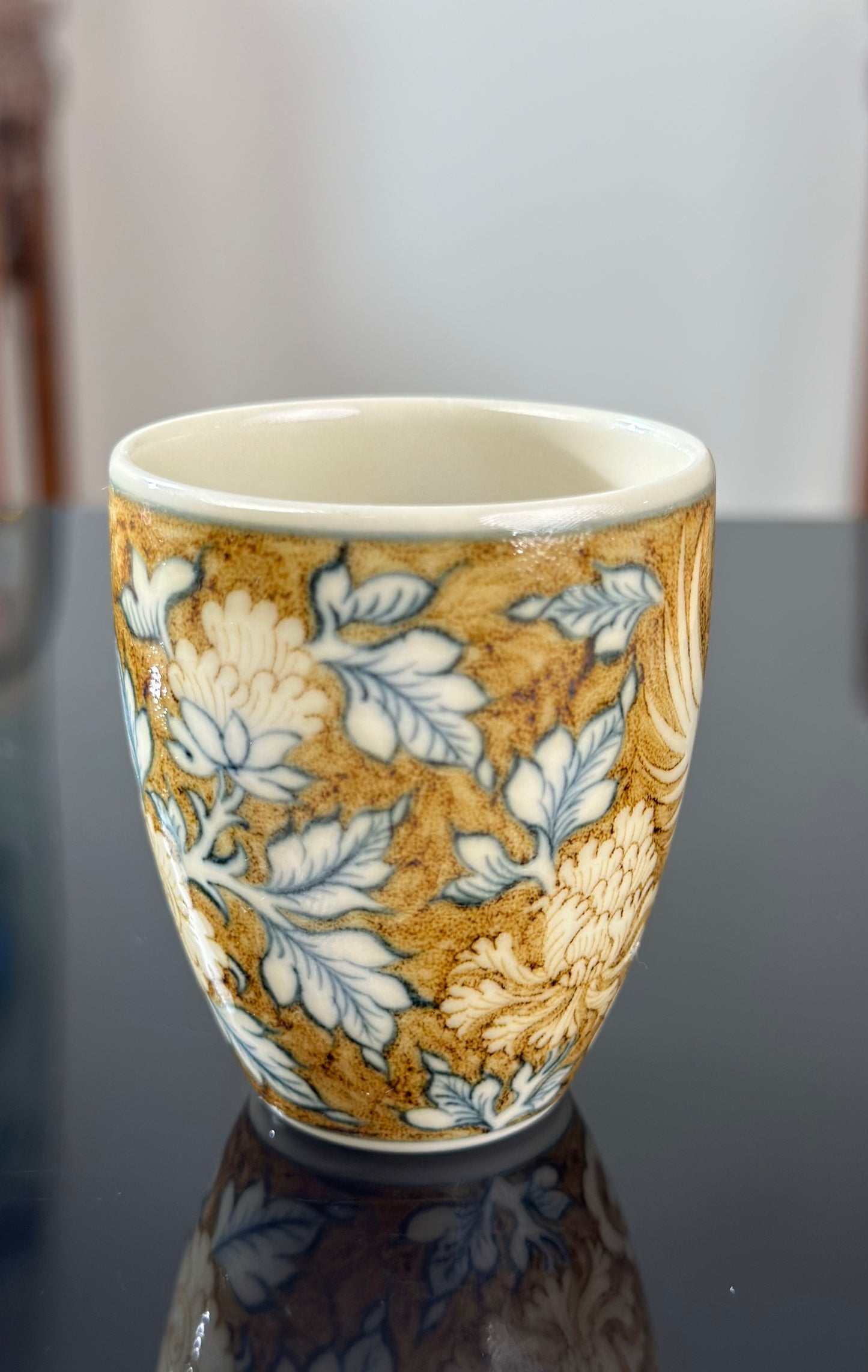 Handpainted Chinese Luxious Blue White Porcelain Underglaze Gold Youlijin Traditional Phoeni Pattern Artwork Teacup