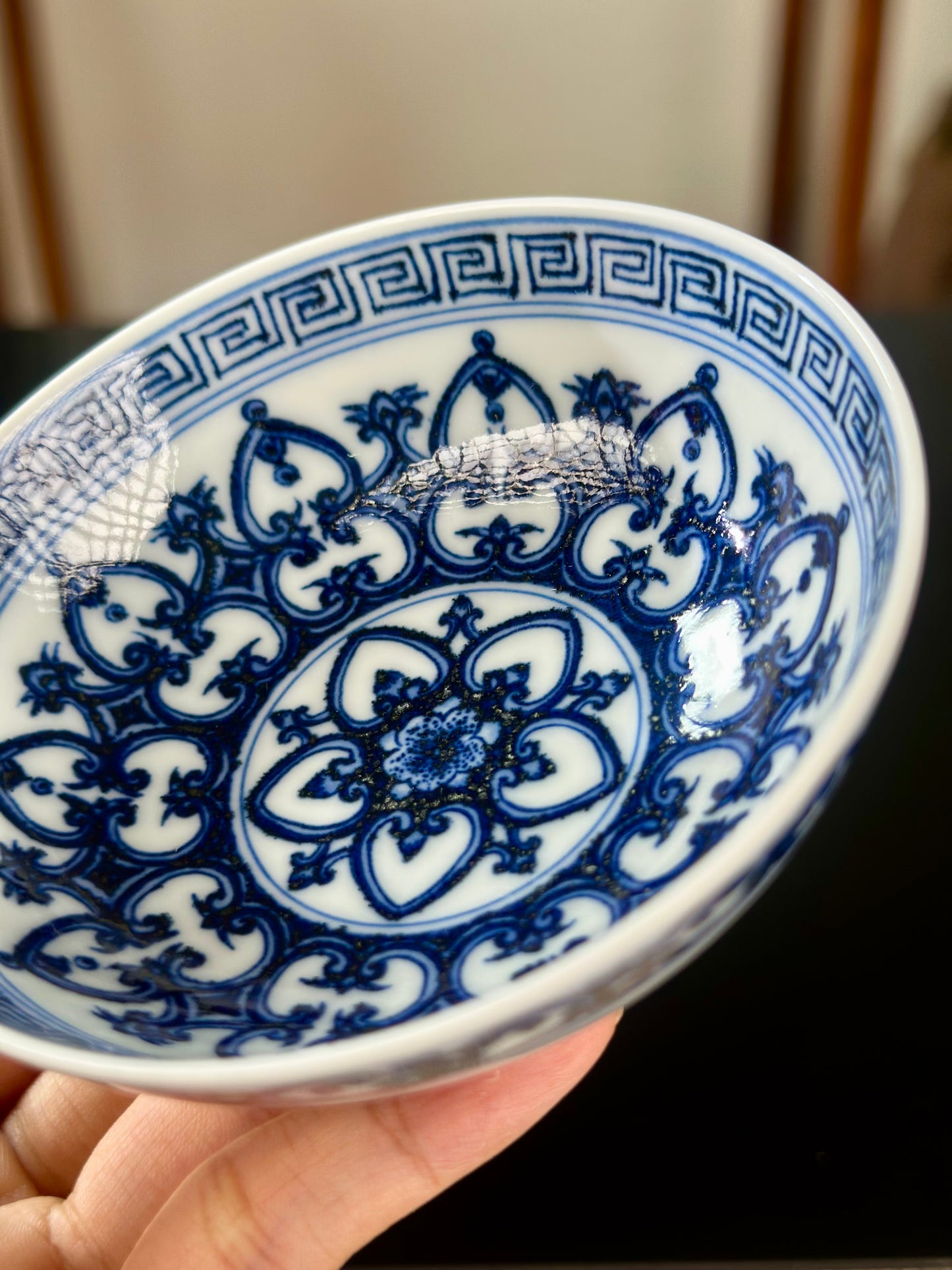 Handpainted Chinese Blue and White Underglaze Red Youlihong Porcelain Jingdezhen Traditional Baoxiang Flower Pattern Teacup
