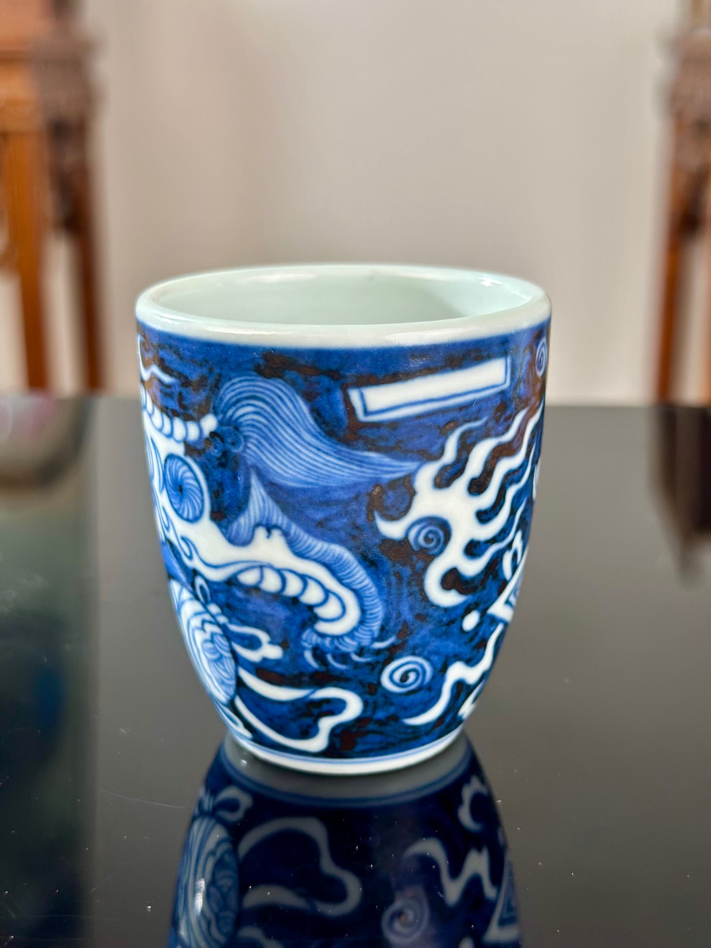 Hand Painted Chinese Blue And White Porcelain Classic Lion Pattern Jingdezhen Master Ceramic Artwork Teacup