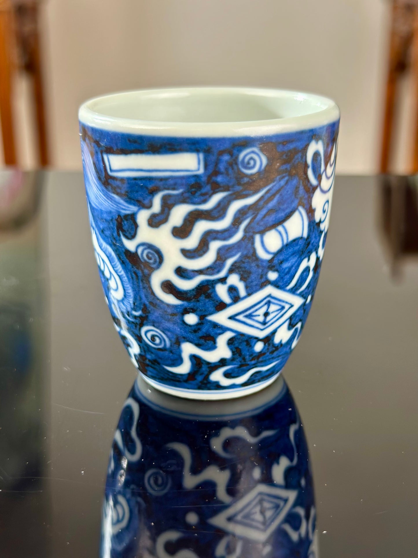 Hand Painted Chinese Blue And White Porcelain Classic Lion Pattern Jingdezhen Master Ceramic Artwork Teacup