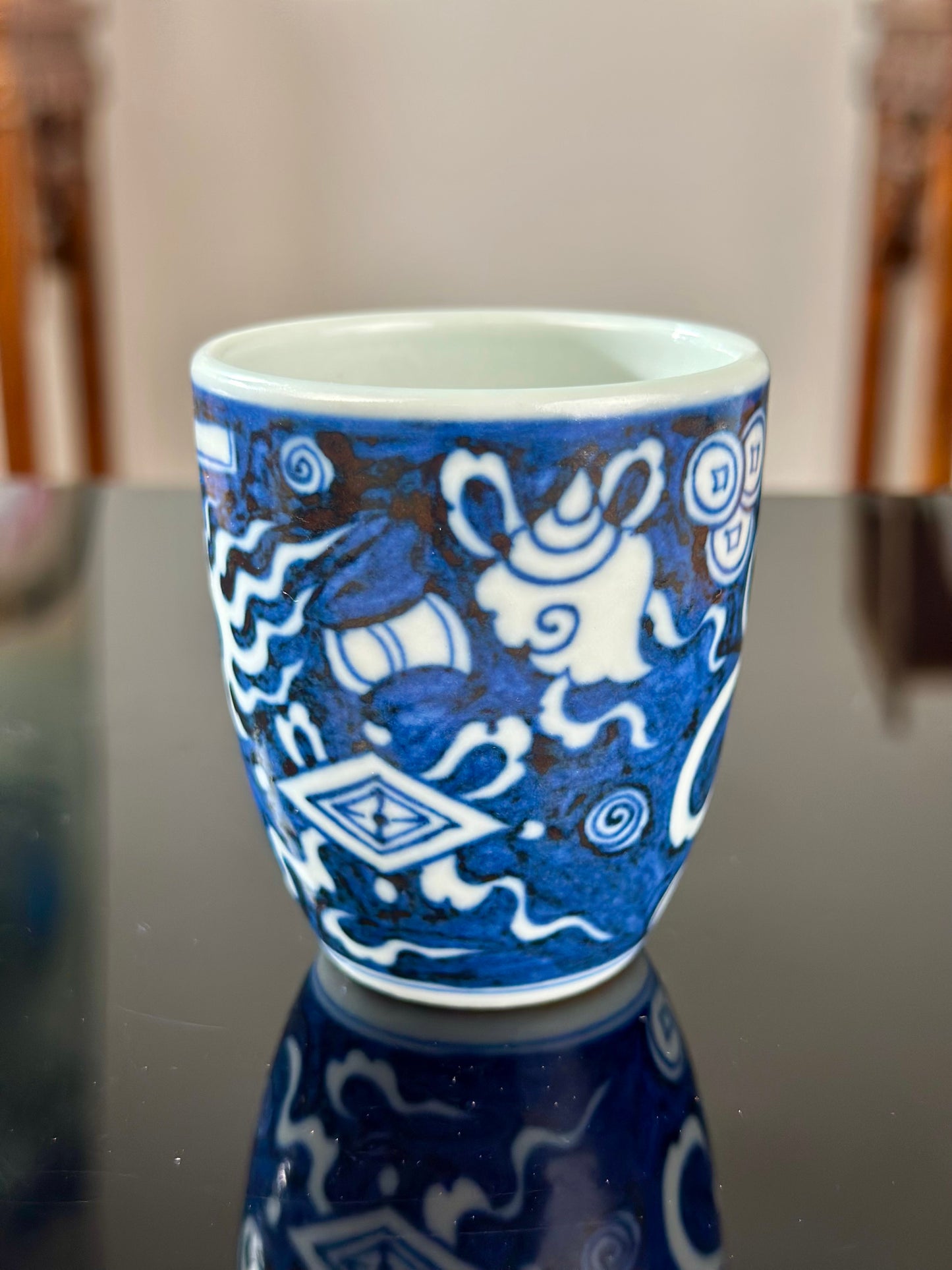 Hand Painted Chinese Blue And White Porcelain Classic Lion Pattern Jingdezhen Master Ceramic Artwork Teacup