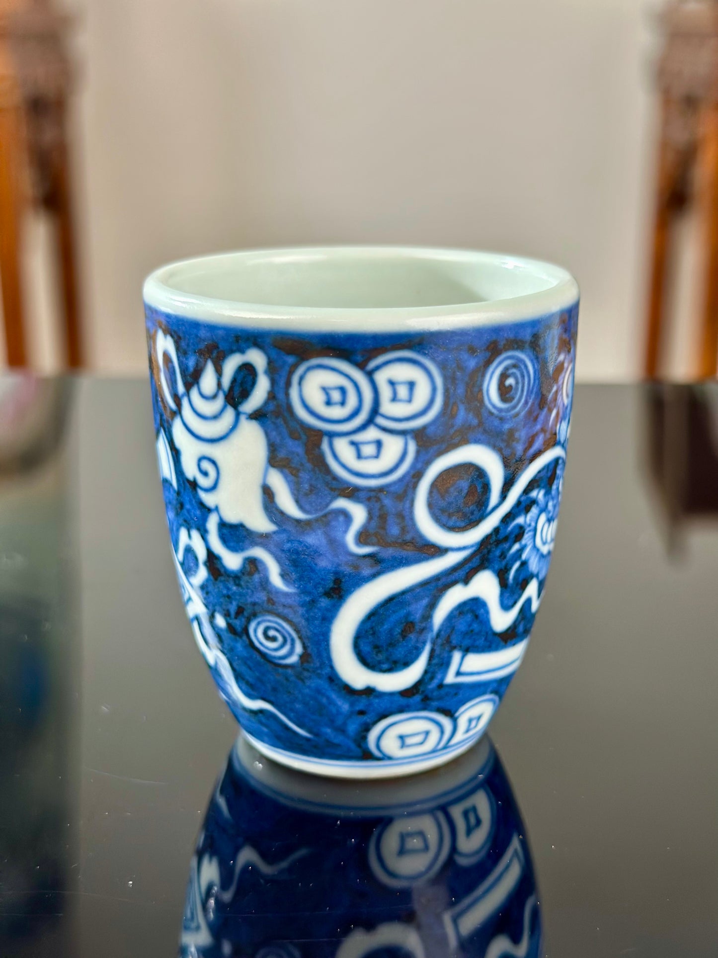 Hand Painted Chinese Blue And White Porcelain Classic Lion Pattern Jingdezhen Master Ceramic Artwork Teacup