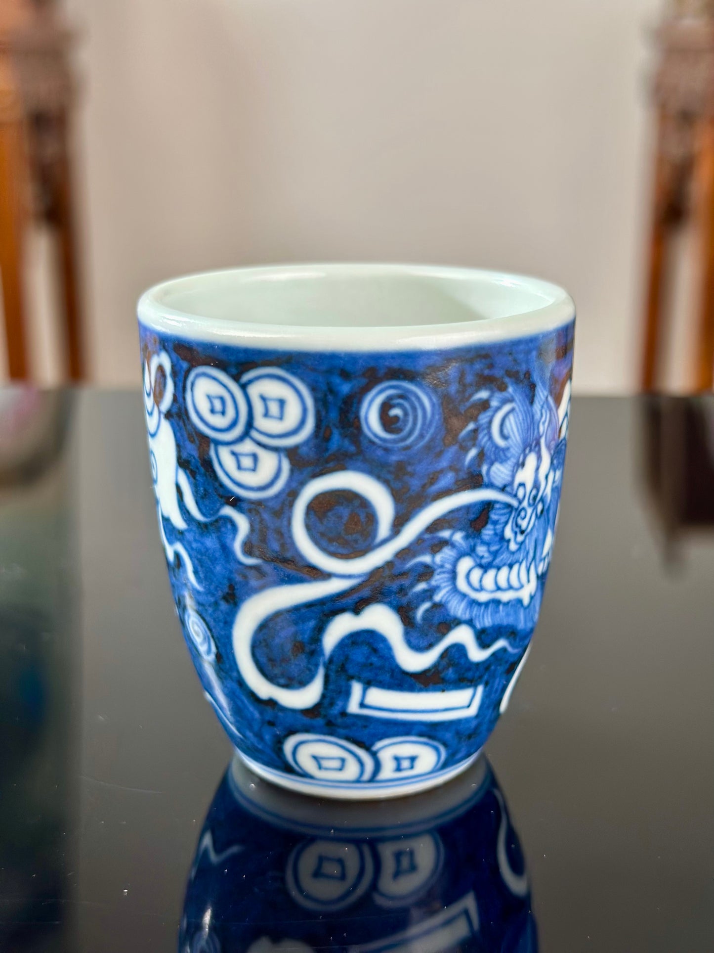 Hand Painted Chinese Blue And White Porcelain Classic Lion Pattern Jingdezhen Master Ceramic Artwork Teacup