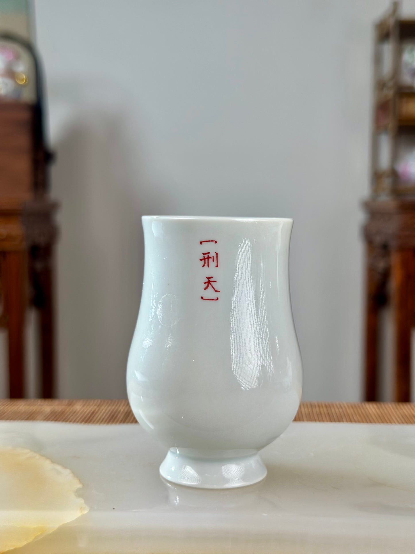 Hand Painted Chinese Blue And White Porcelain Classic Mythical Potrait Xingtian Teacup Jingdezhen Master Ceramic Artwork