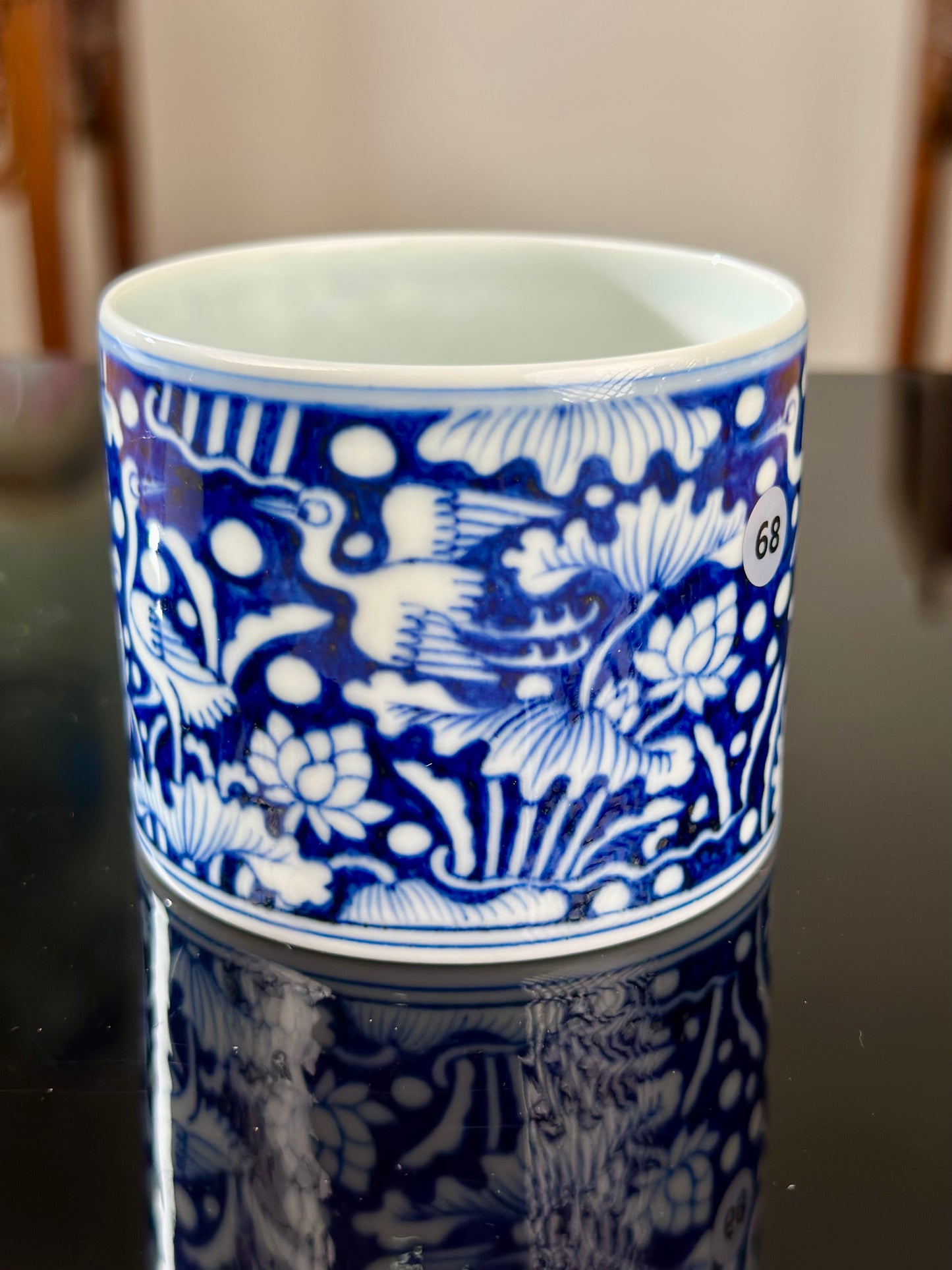 Hand Painted Chinese Blue And White Porcelain Classic Heron and Lotus Pattern Jingdezhen Master Ceramic Artwork Teacup