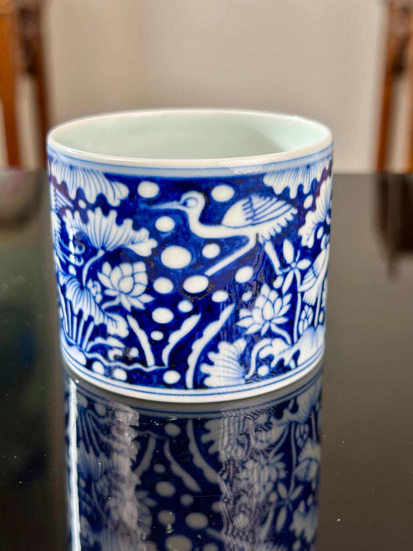 Hand Painted Chinese Blue And White Porcelain Classic Heron and Lotus Pattern Jingdezhen Master Ceramic Artwork Teacup