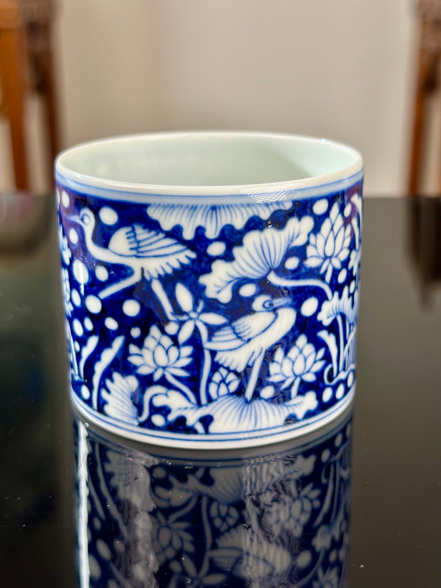 Hand Painted Chinese Blue And White Porcelain Classic Heron and Lotus Pattern Jingdezhen Master Ceramic Artwork Teacup