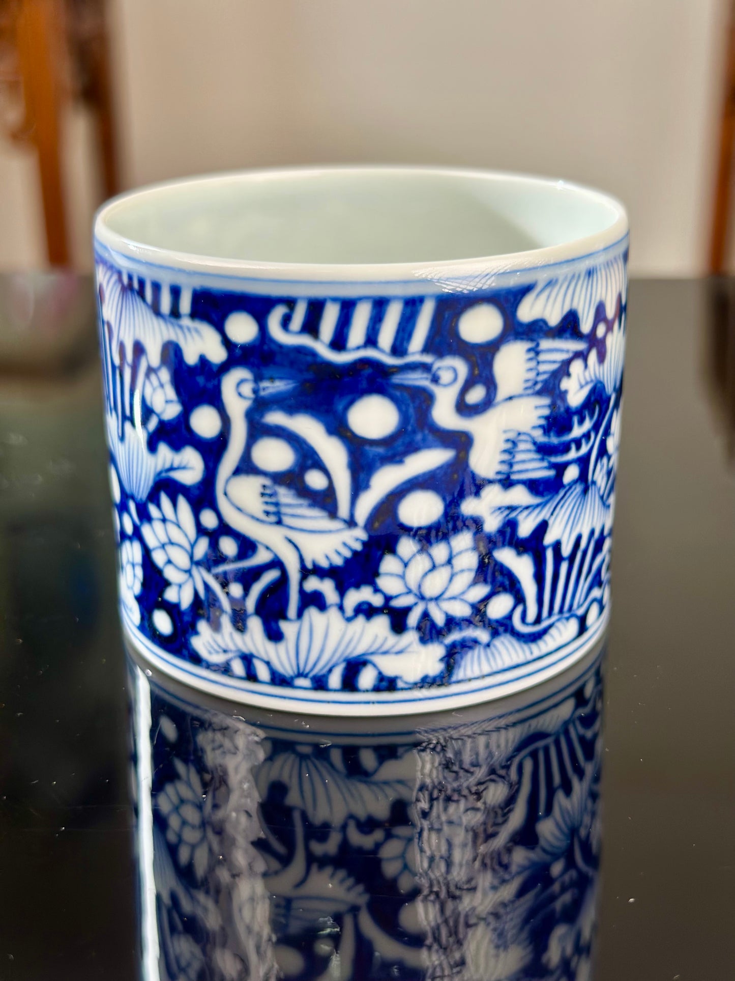 Hand Painted Chinese Blue And White Porcelain Classic Heron and Lotus Pattern Jingdezhen Master Ceramic Artwork Teacup