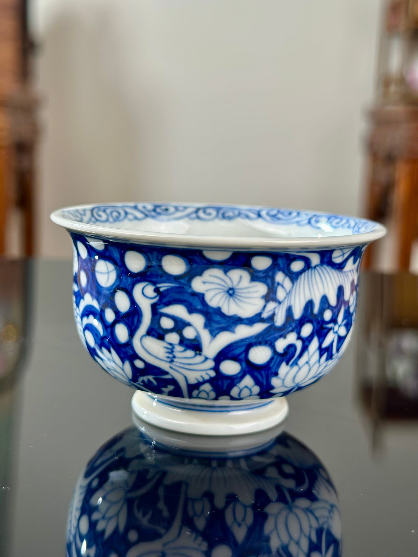 Hand Painted Chinese Blue And White Porcelain Classic Heron and Lotus Pattern Jingdezhen Master Ceramic Artwork Teacup
