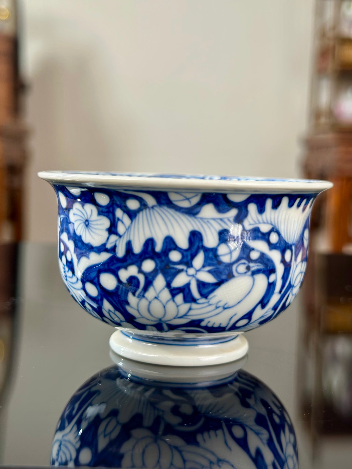 Hand Painted Chinese Blue And White Porcelain Classic Heron and Lotus Pattern Jingdezhen Master Ceramic Artwork Teacup