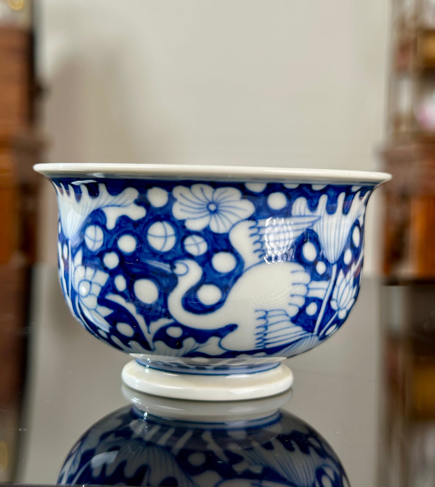 Hand Painted Chinese Blue And White Porcelain Classic Heron and Lotus Pattern Jingdezhen Master Ceramic Artwork Teacup