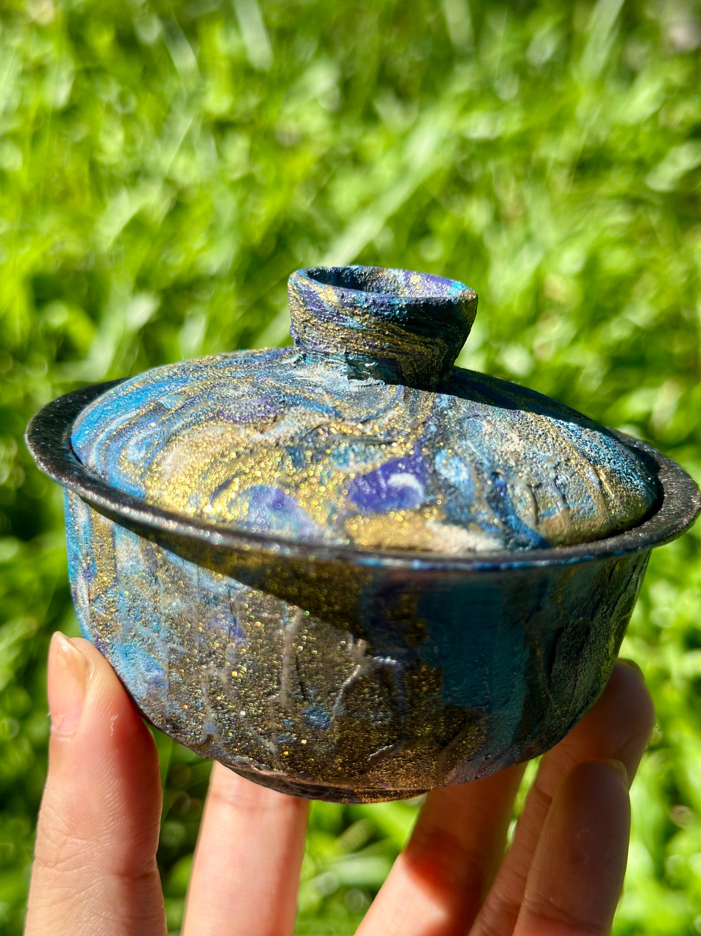 Handcrafted Traditional Chinese Lacquer Ware Purple Blue Gaiwan Pottery Varied Color Teacup Set