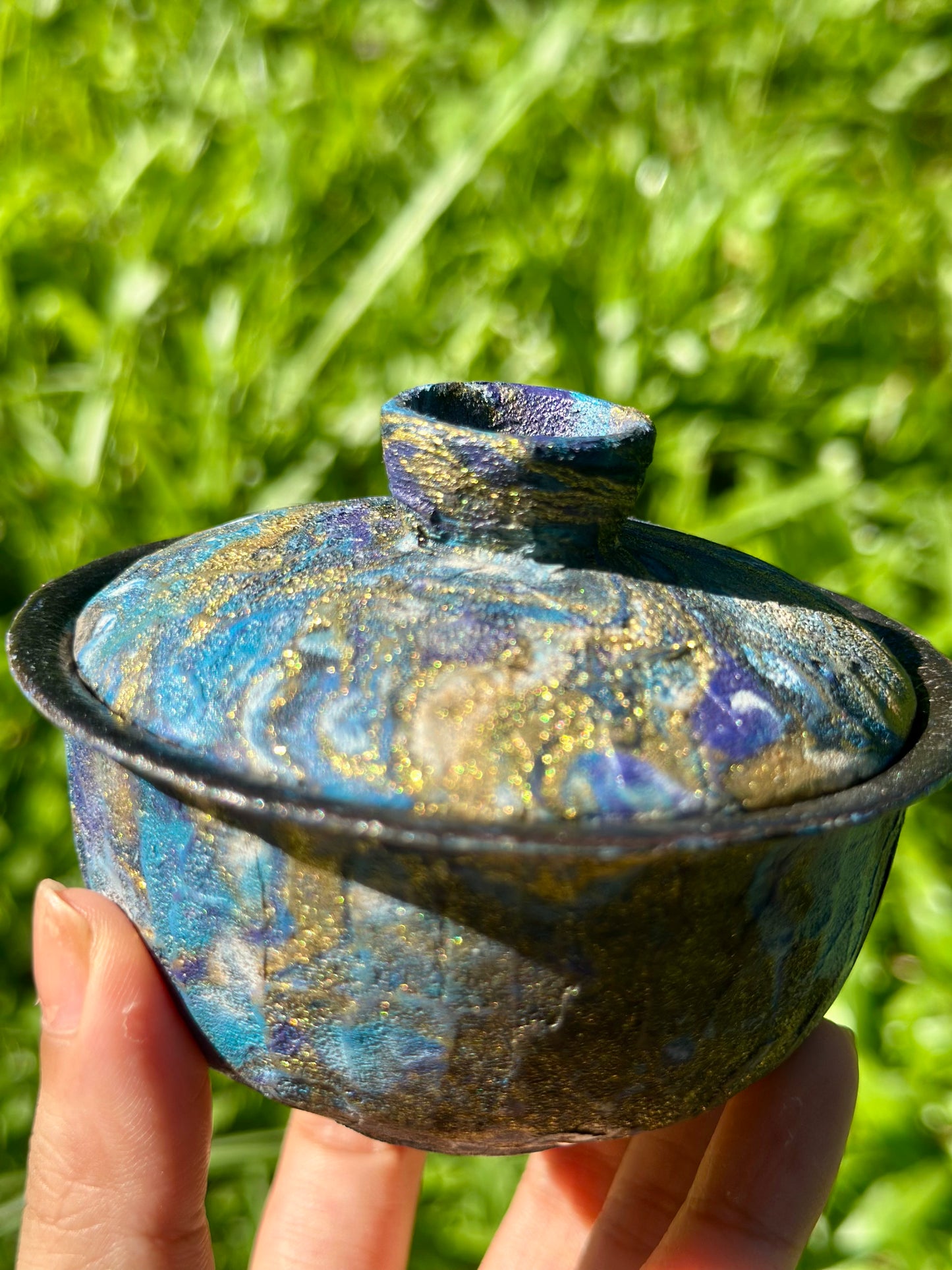Handcrafted Traditional Chinese Lacquer Ware Purple Blue Gaiwan Pottery Varied Color Teacup Set