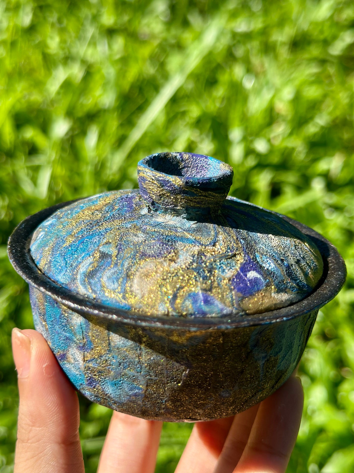Handcrafted Traditional Chinese Lacquer Ware Purple Blue Gaiwan Pottery Varied Color Teacup Set