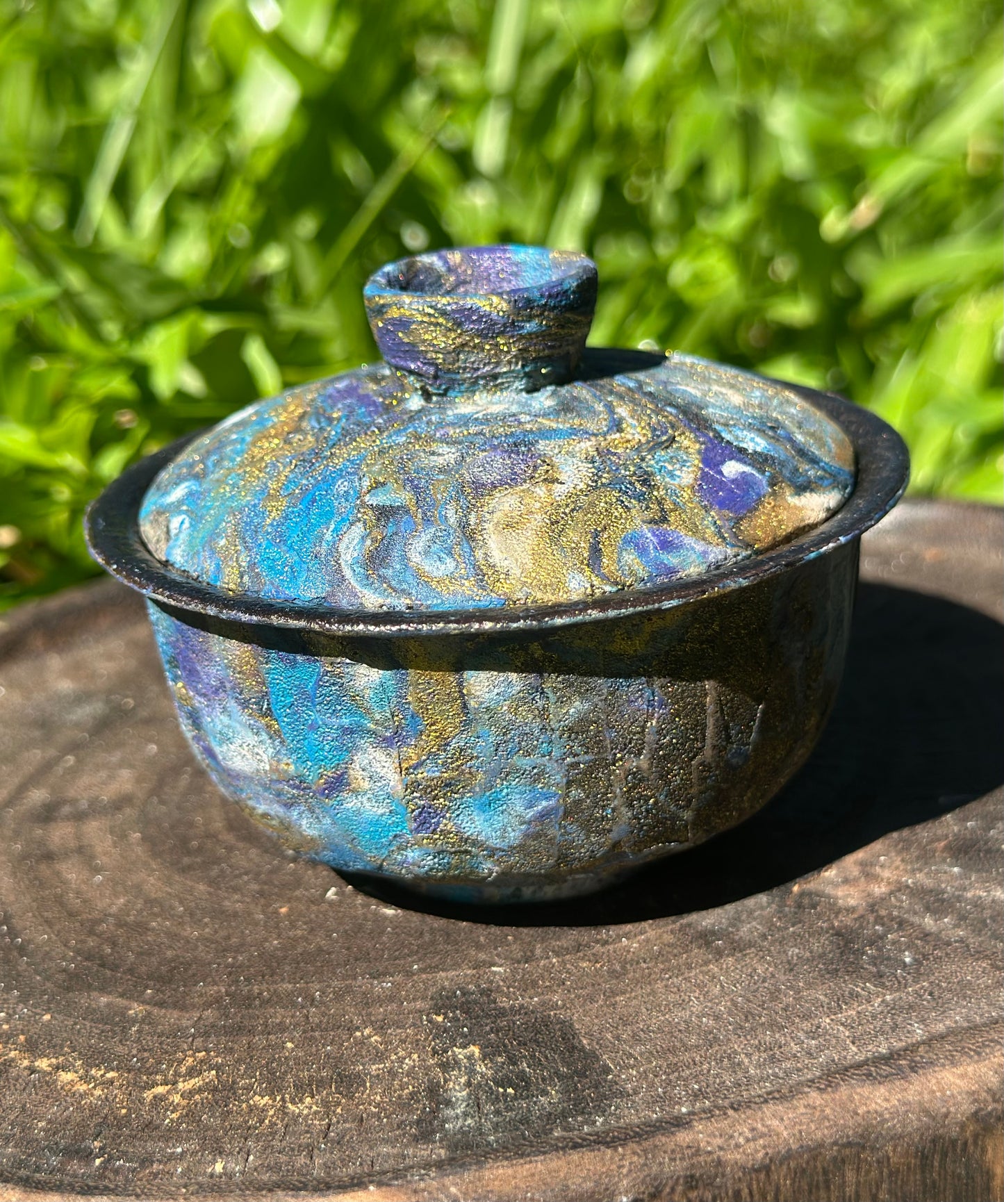 Handcrafted Traditional Chinese Lacquer Ware Purple Blue Gaiwan Pottery Varied Color Teacup Set