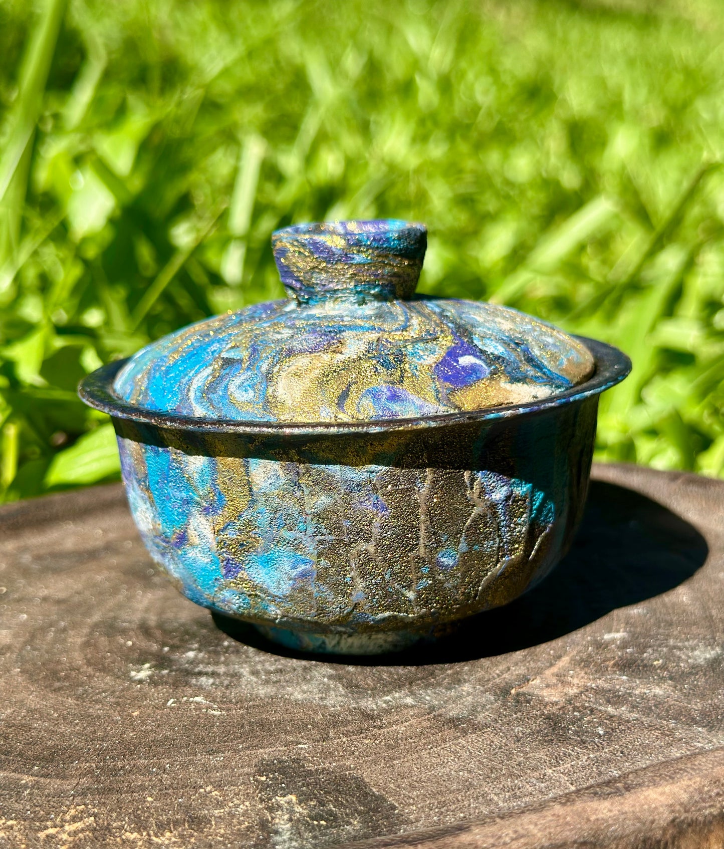 Handcrafted Traditional Chinese Lacquer Ware Purple Blue Gaiwan Pottery Varied Color Teacup Set