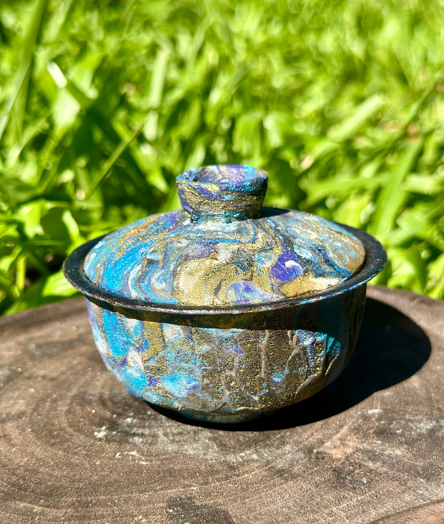 Handcrafted Traditional Chinese Lacquer Ware Purple Blue Gaiwan Pottery Varied Color Teacup Set