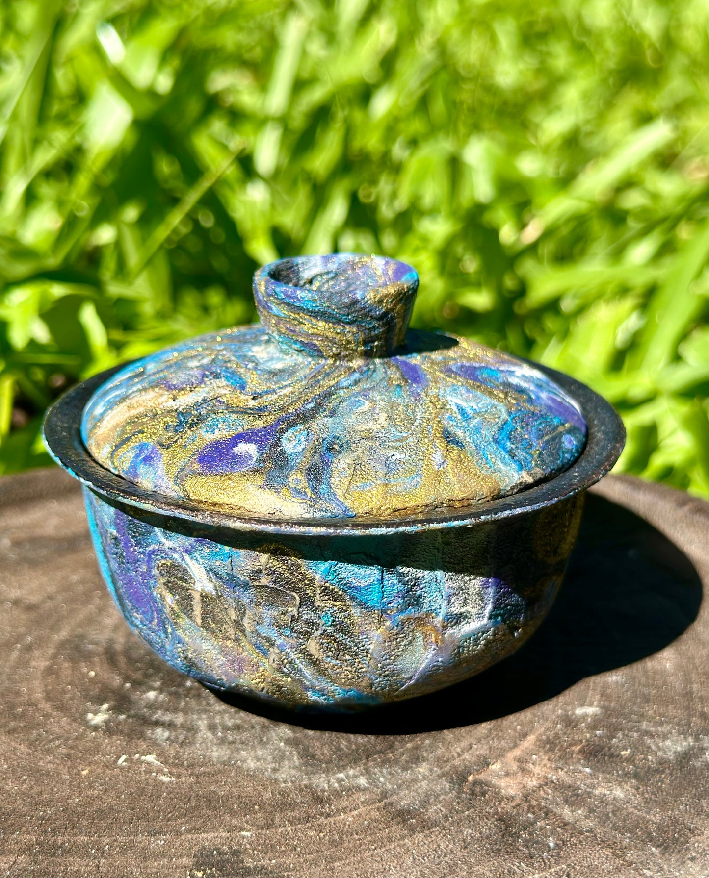 Handcrafted Traditional Chinese Lacquer Ware Purple Blue Gaiwan Pottery Varied Color Teacup Set