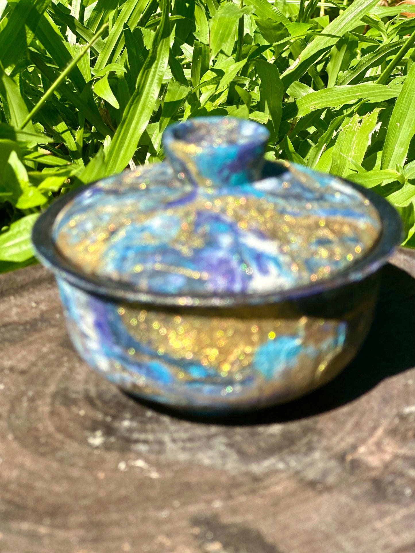 Handcrafted Traditional Chinese Lacquer Ware Purple Blue Gaiwan Pottery Varied Color Teacup Set