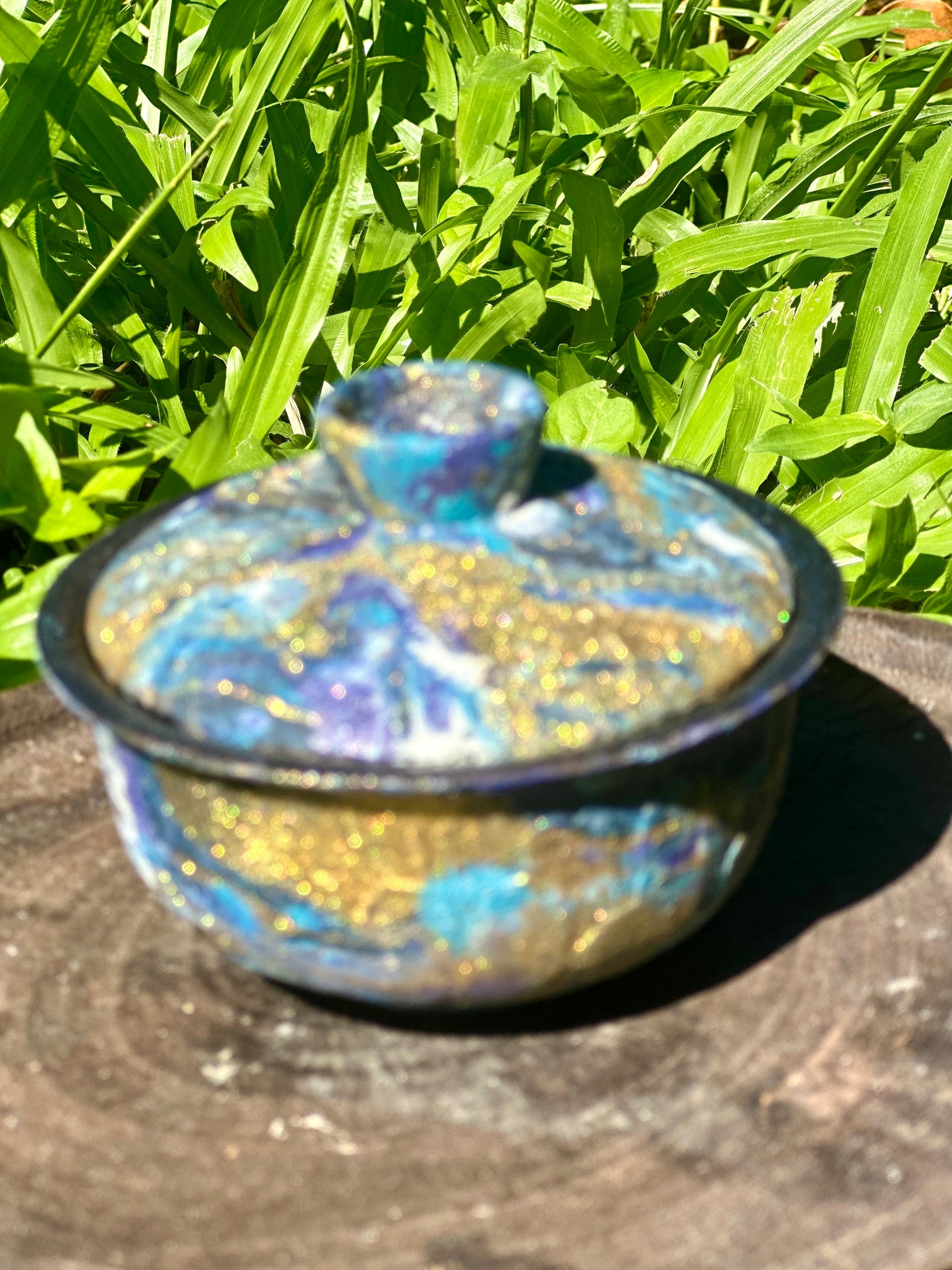 Handcrafted Traditional Chinese Lacquer Ware Purple Blue Gaiwan Pottery Varied Color Teacup Set