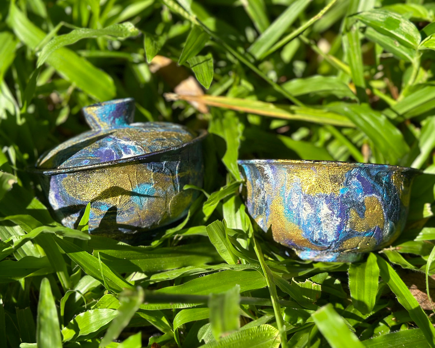 Handcrafted Traditional Chinese Lacquer Ware Purple Blue Gaiwan Pottery Varied Color Teacup Set
