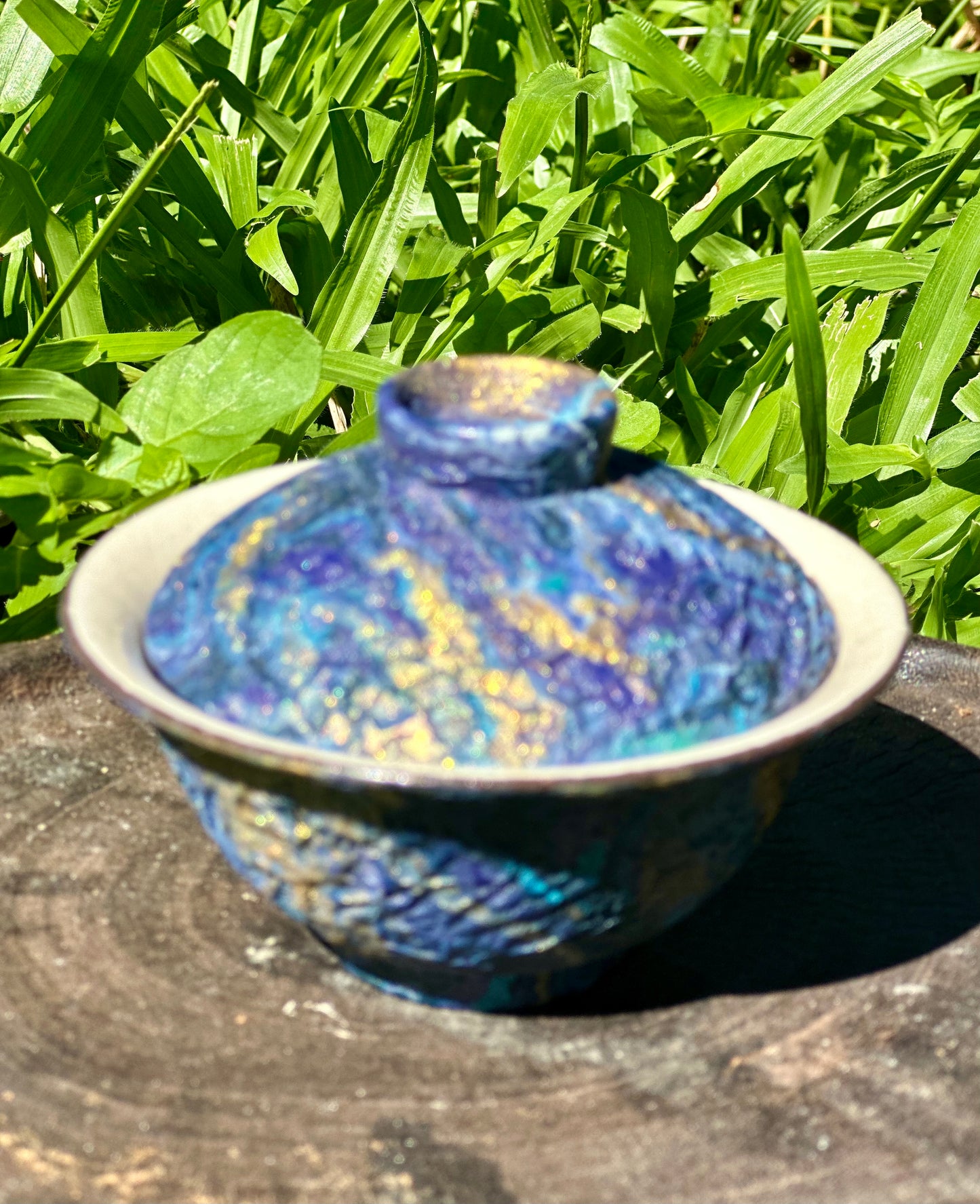 Handcrafted Traditional Artwork Chinese Lacquer Ware Gaiwan pottery Purple Blue Varied Color Teacup Set