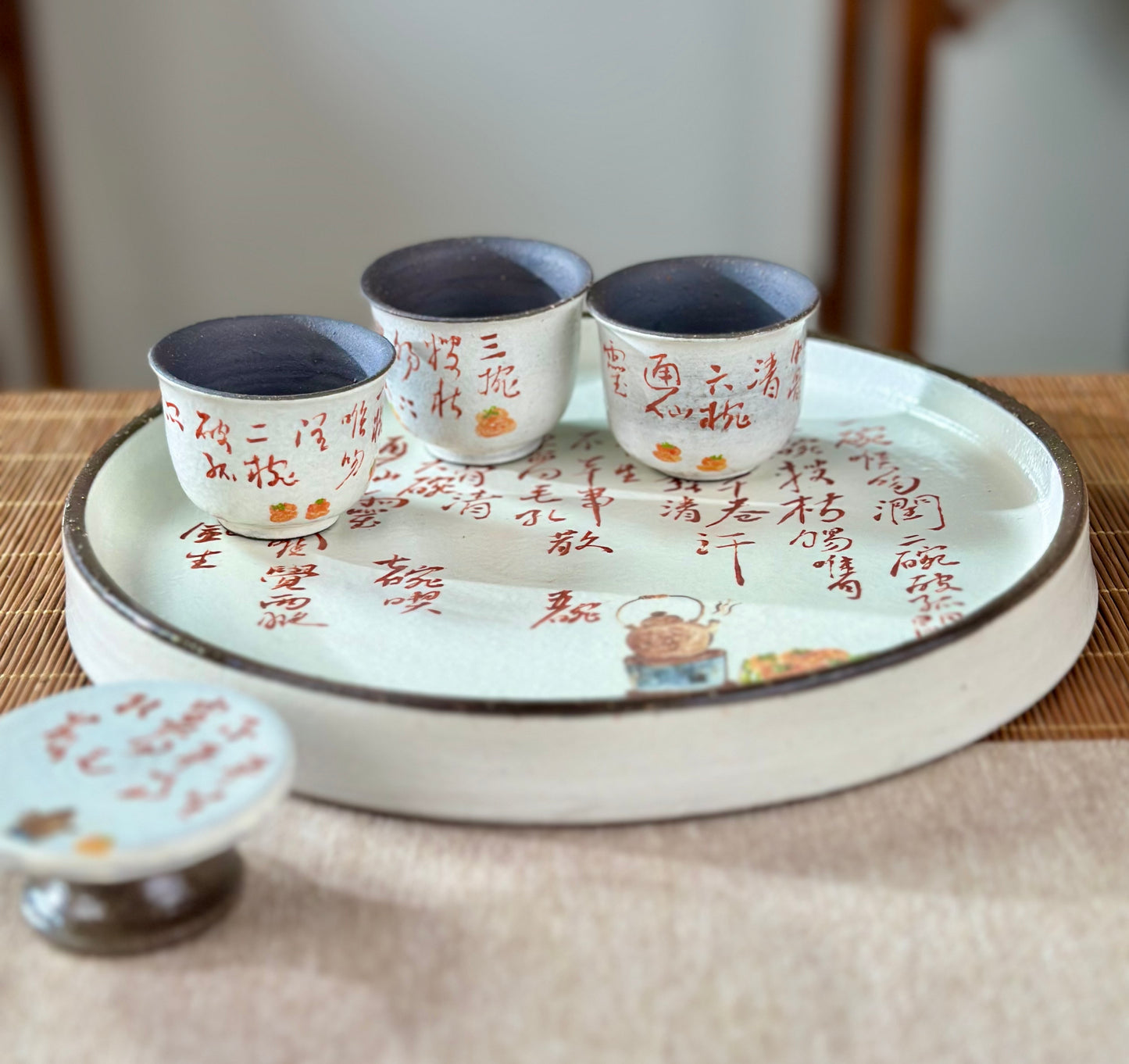 Handmade Gaiwan Artwork Zen Jingdezhen Style Chinese Hand Painted Chinese Calligraphy Pottery Gongfu Cha Teaware TeaSet