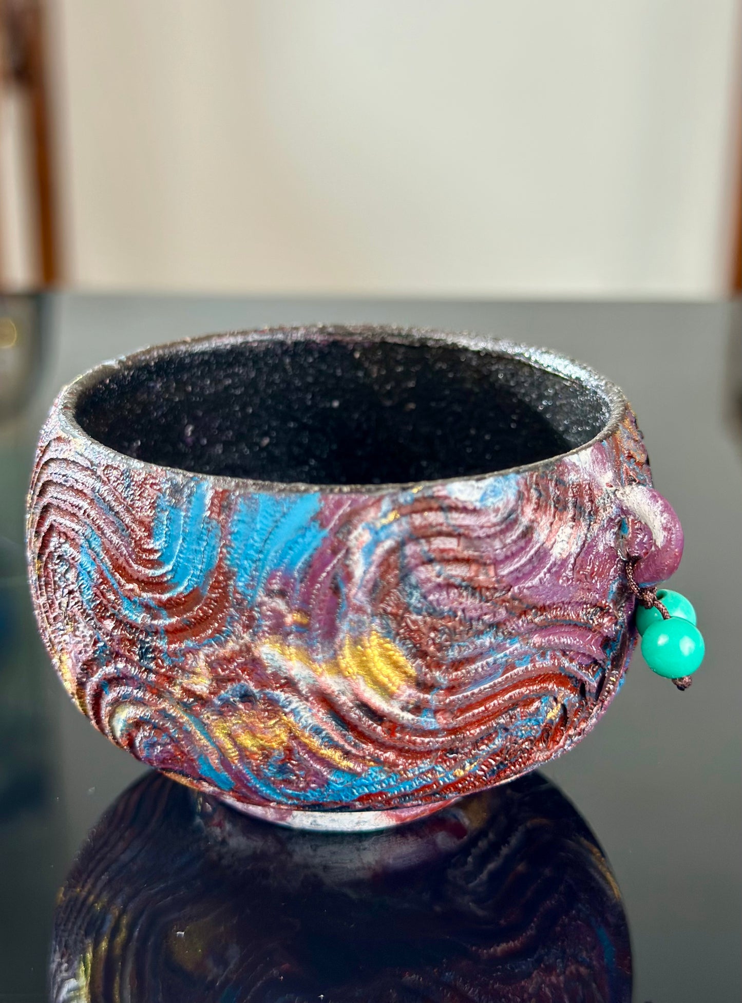Handcrafted Traditional Chinese Lacquer Ware PRed Blue Gaiwan Pottery Varied Color Teacup Set