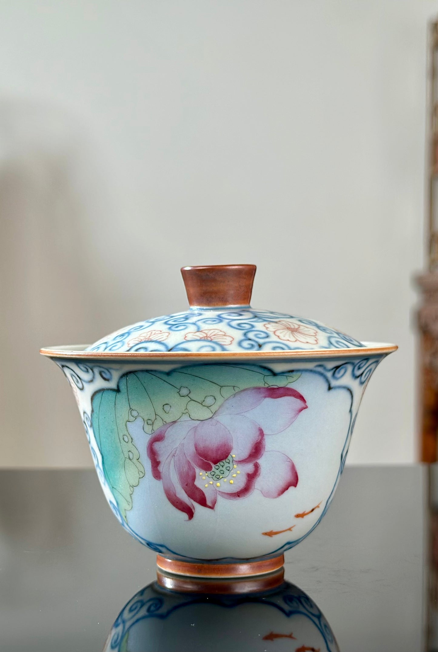 Handpainted Chinese Famille Rose Fencai Lotus Pattern Jingdezhen Master Teacup Gaiwan Tea Set