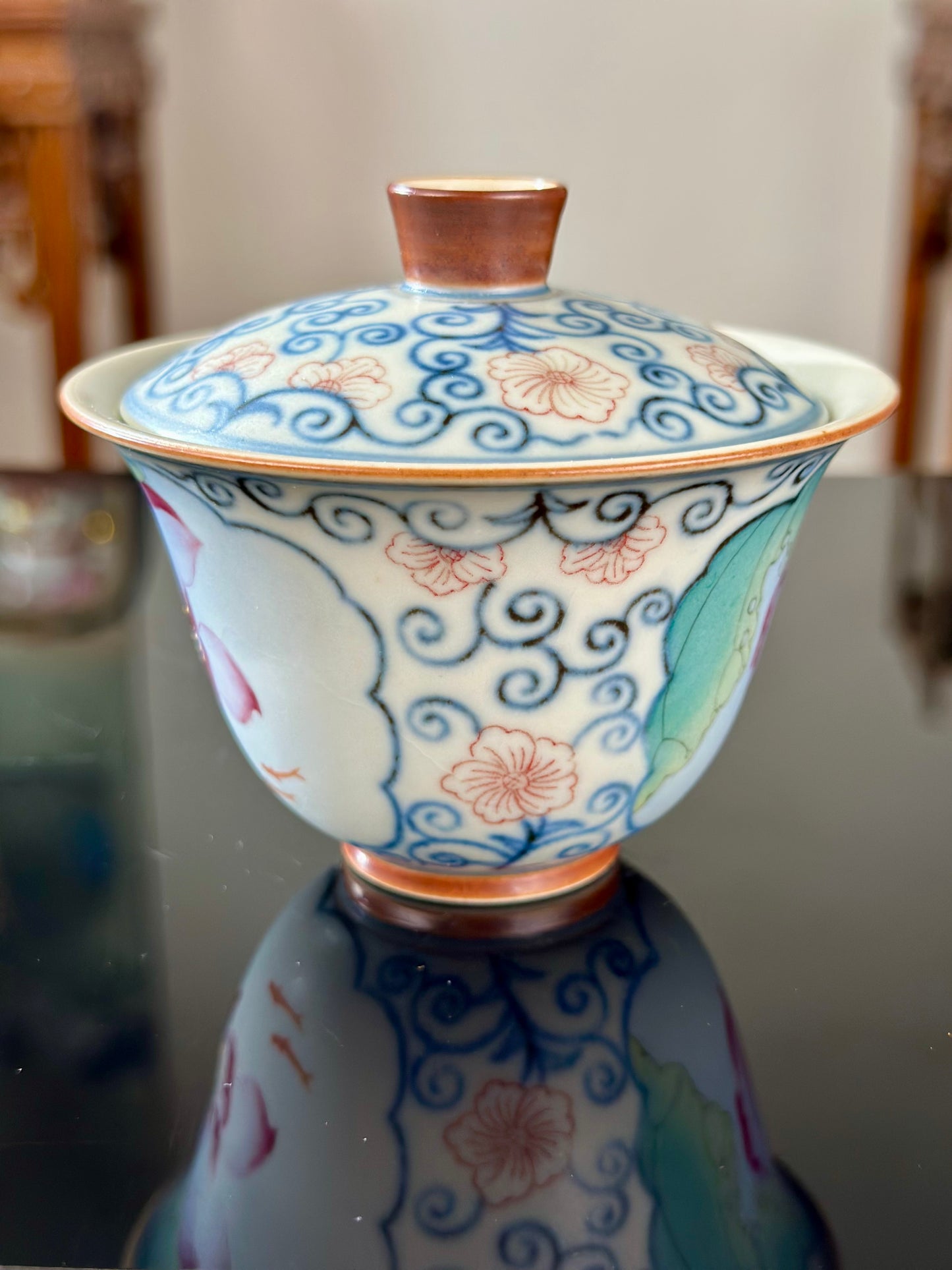 Handpainted Chinese Famille Rose Fencai Lotus Pattern Jingdezhen Master Teacup Gaiwan Tea Set