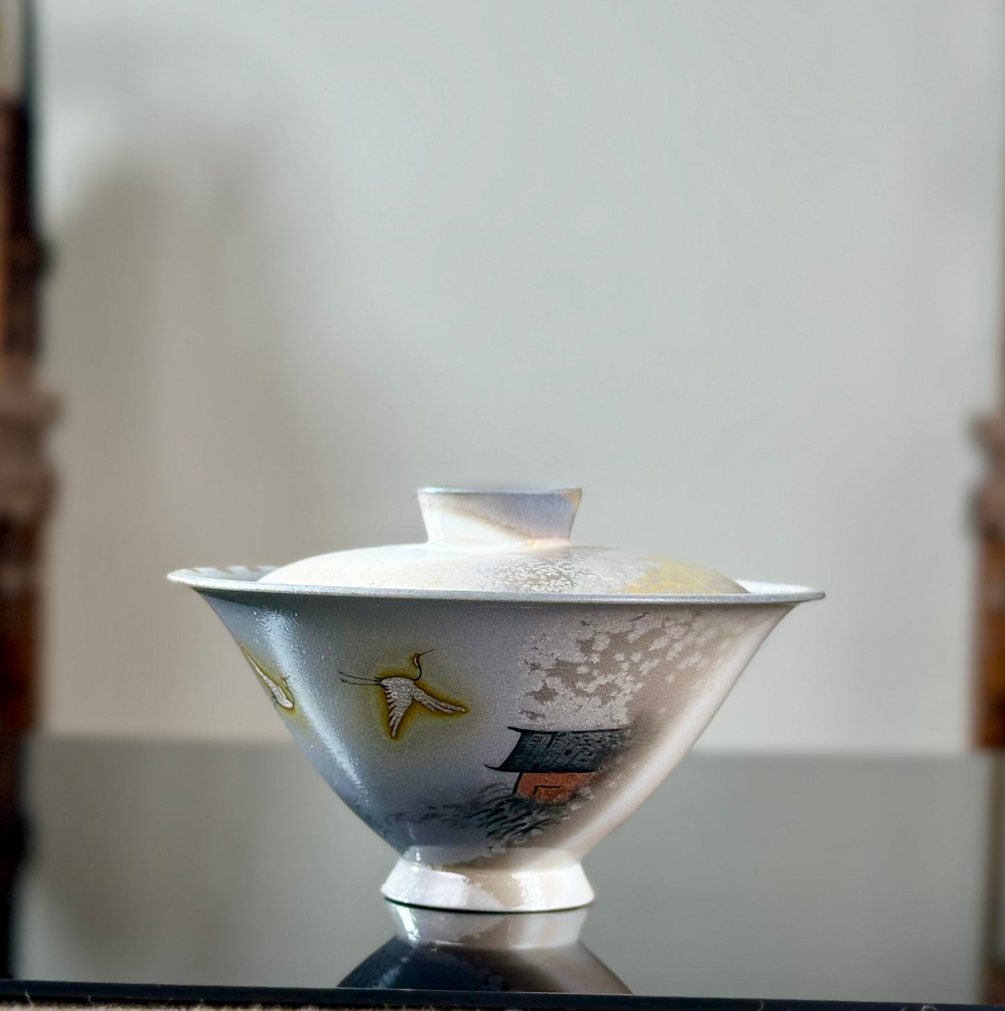 Handpainted Chinese Shino Glazed Zen Style Gaiwan Teacup Fair Cup Set Artwork