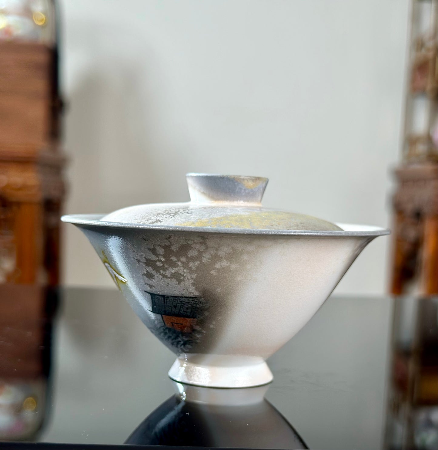 Handpainted Chinese Shino Glazed Zen Style Gaiwan Teacup Fair Cup Set Artwork