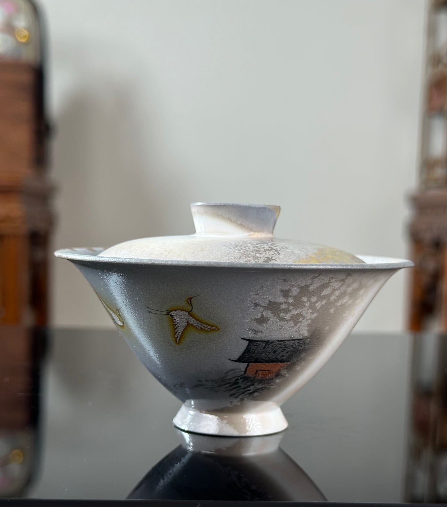 Handpainted Chinese Shino Glazed Zen Style Gaiwan Teacup Fair Cup Set Artwork