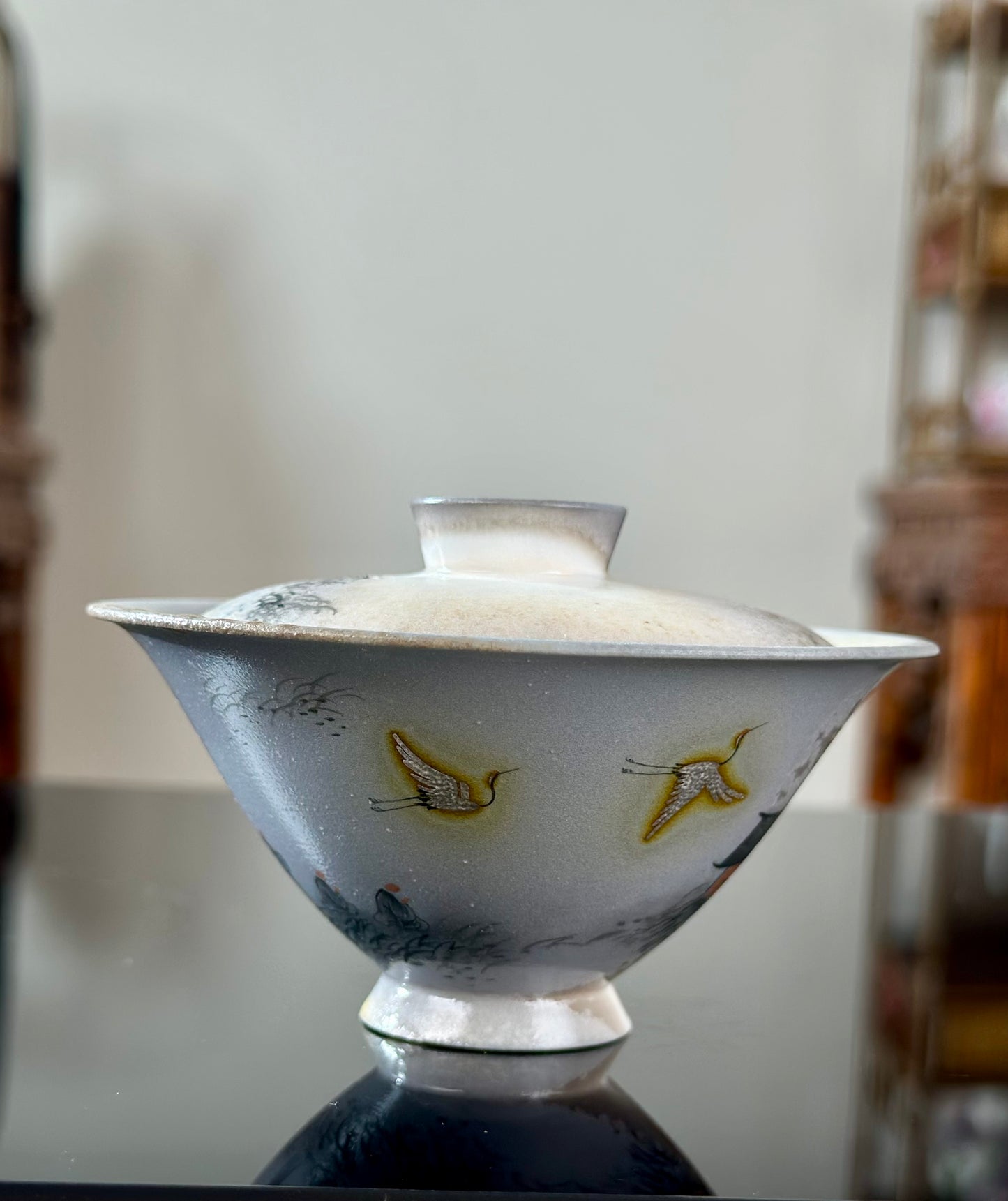 Handpainted Chinese Shino Glazed Zen Style Gaiwan Teacup Fair Cup Set Artwork