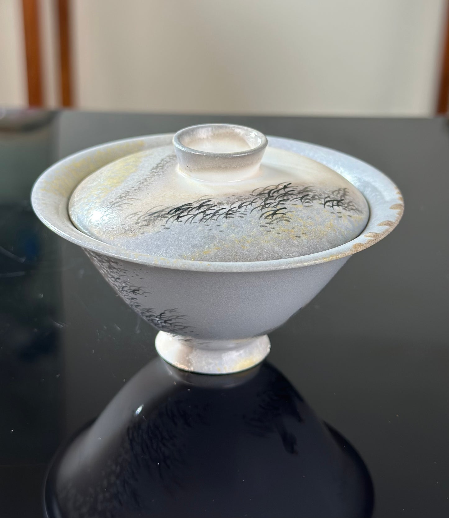 Handpainted Chinese Shino Glazed Zen Style Gaiwan Teacup Fair Cup Set Artwork