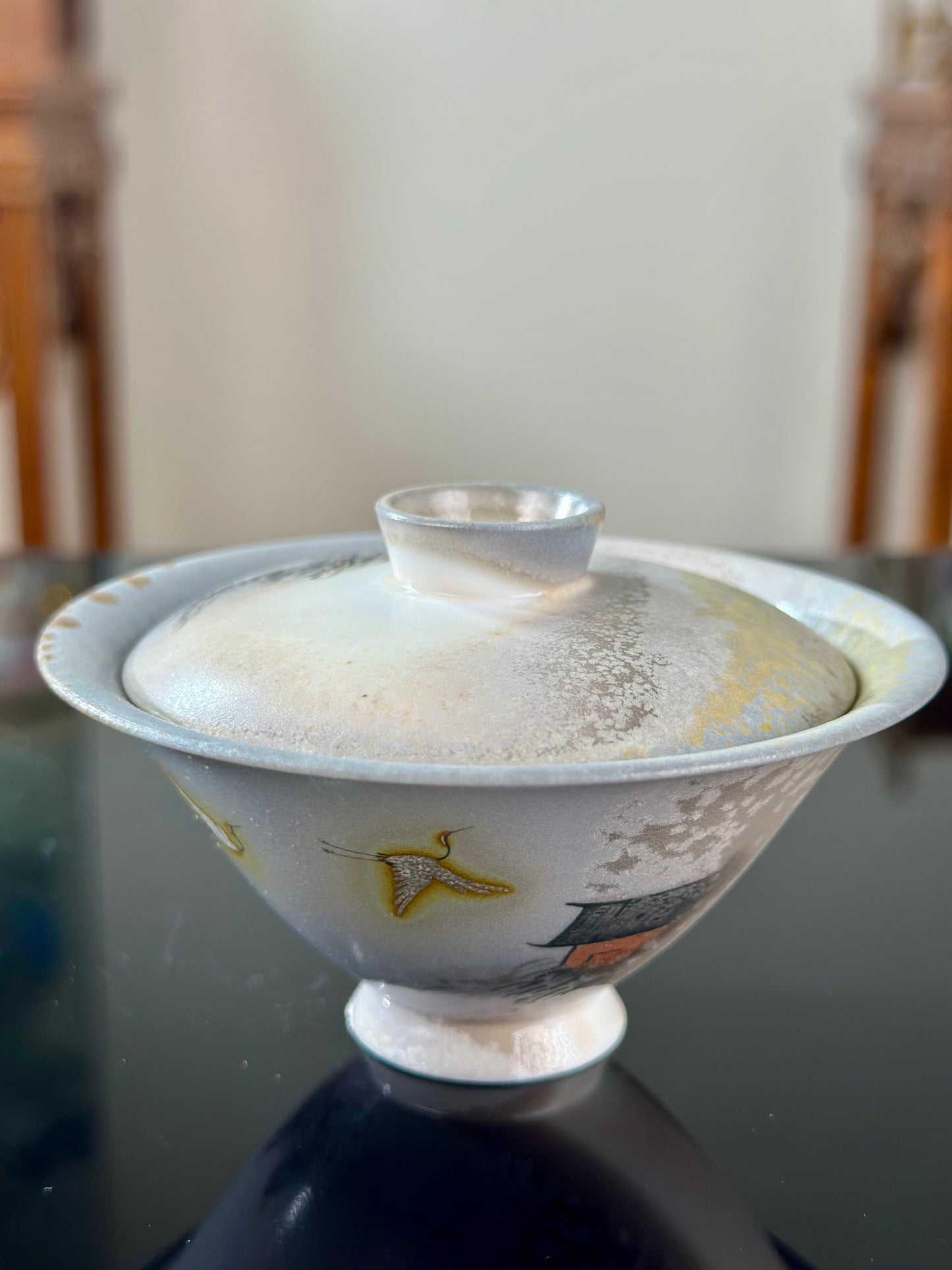 Handpainted Chinese Shino Glazed Zen Style Gaiwan Teacup Fair Cup Set Artwork