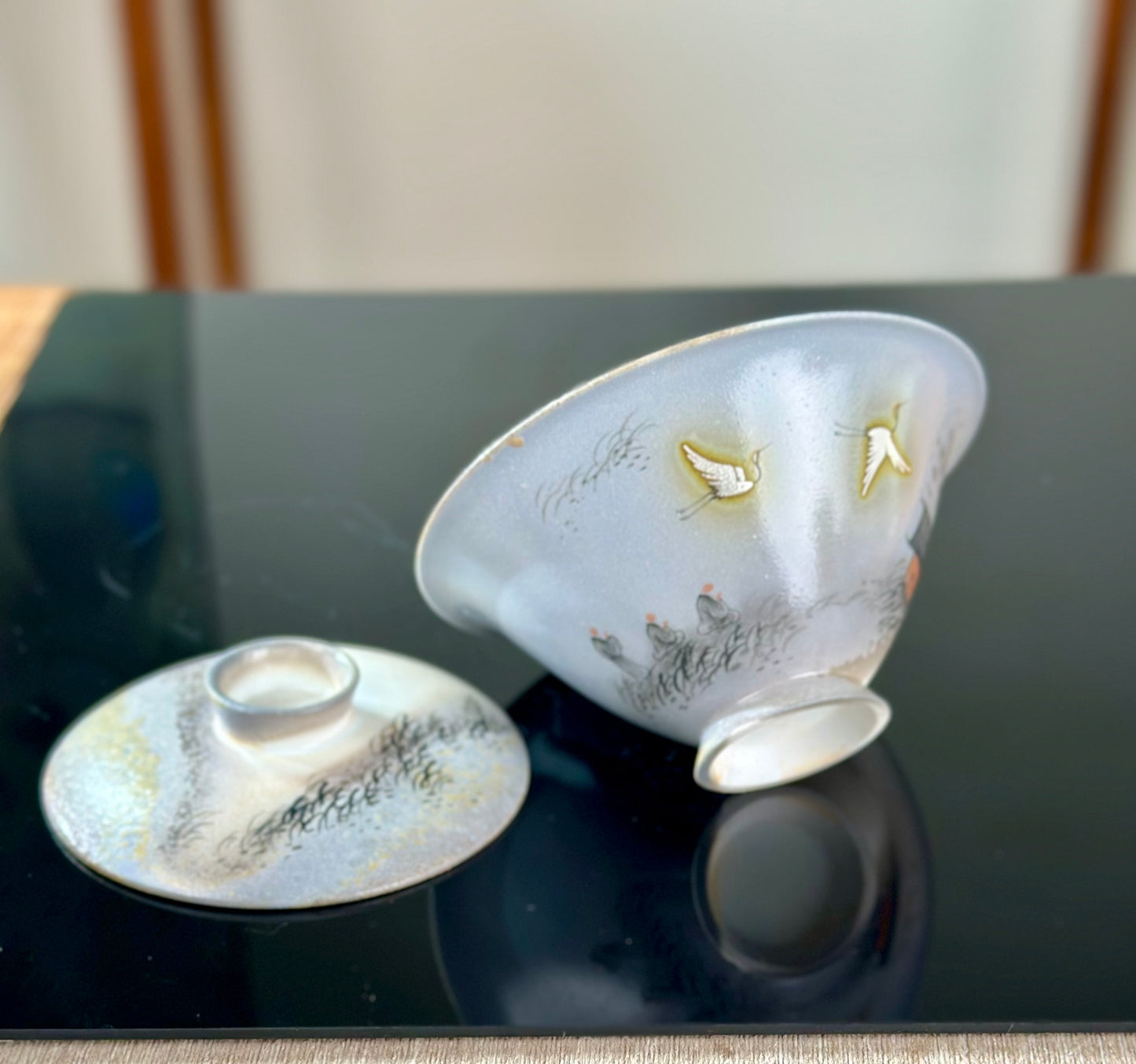 Handpainted Chinese Shino Glazed Zen Style Gaiwan Teacup Fair Cup Set Artwork