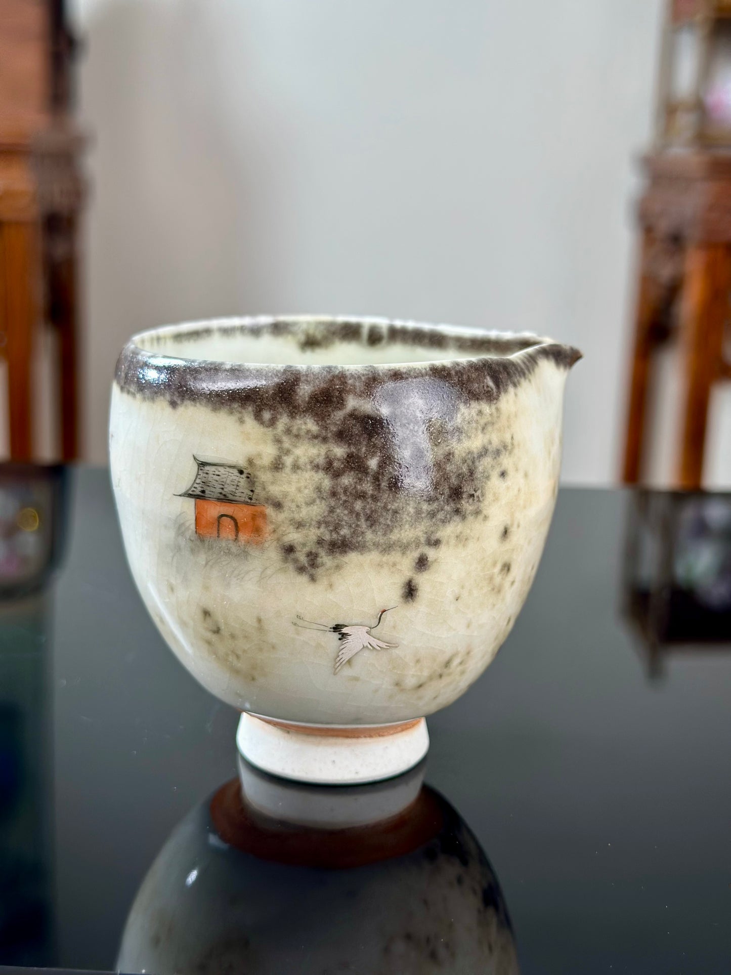 Handpainted Chinese Shino Glazed Zen Style Gaiwan Teacup Fair Cup Set Artwork