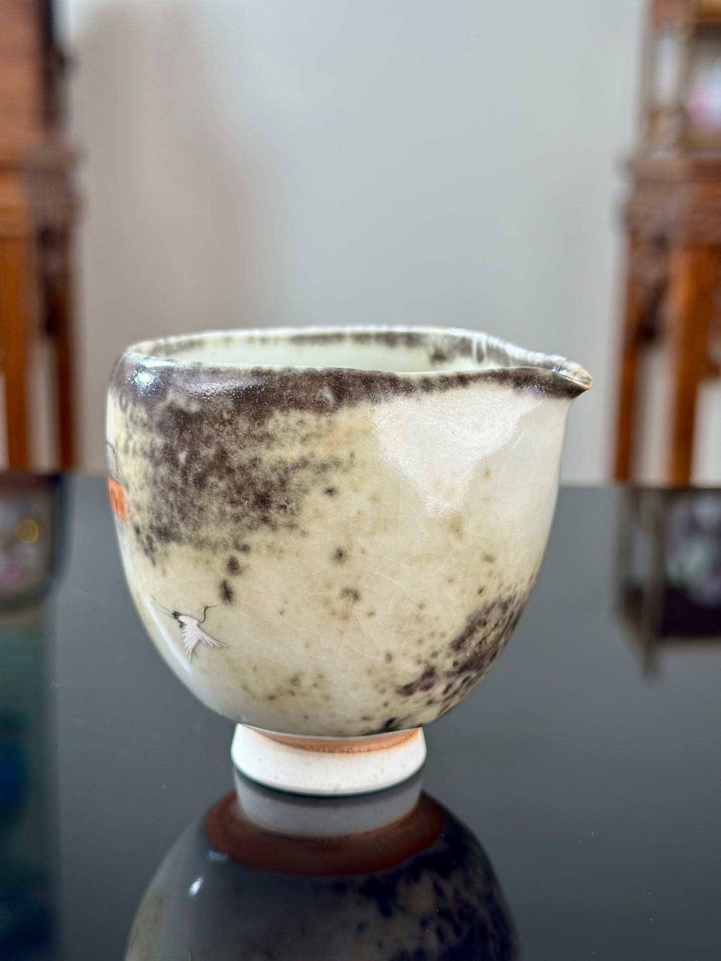 Handpainted Chinese Shino Glazed Zen Style Gaiwan Teacup Fair Cup Set Artwork