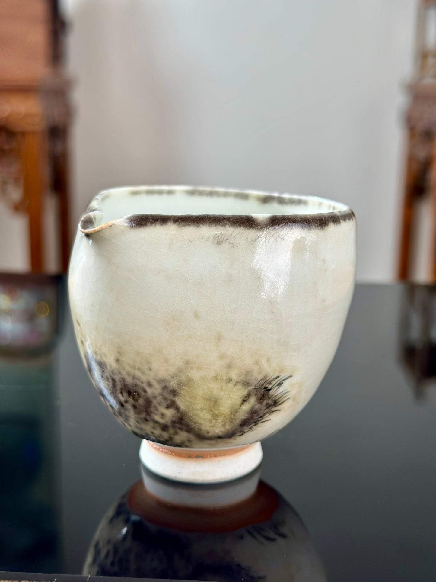 Handpainted Chinese Shino Glazed Zen Style Gaiwan Teacup Fair Cup Set Artwork