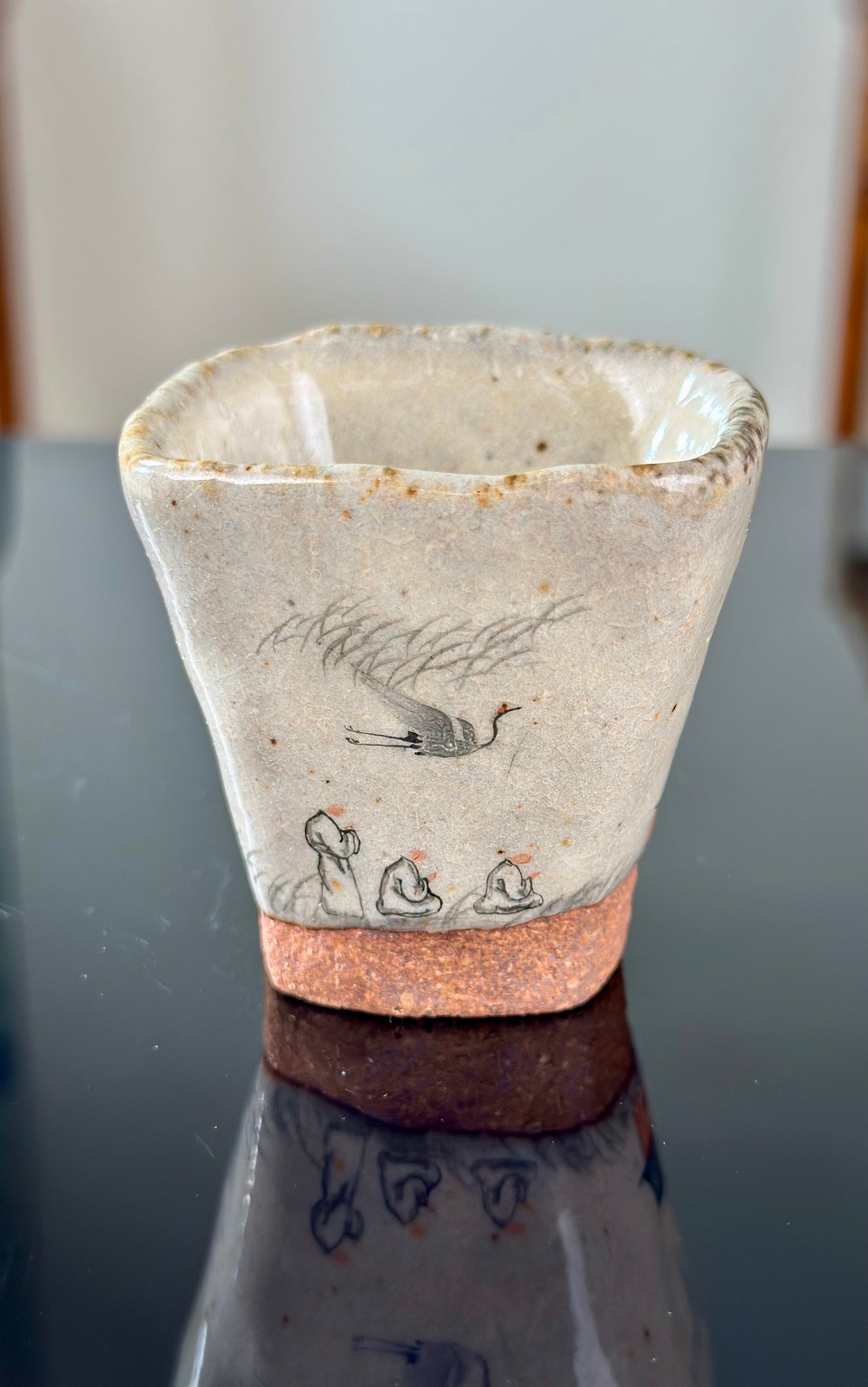 Handpainted Chinese Shino Glazed Zen Style Gaiwan Teacup Fair Cup Set Artwork