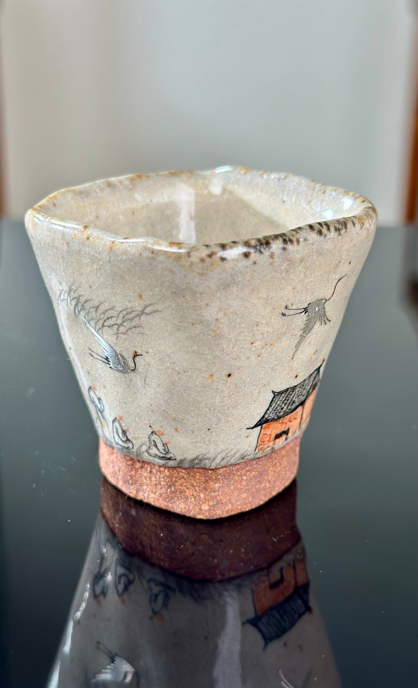 Handpainted Chinese Shino Glazed Zen Style Gaiwan Teacup Fair Cup Set Artwork